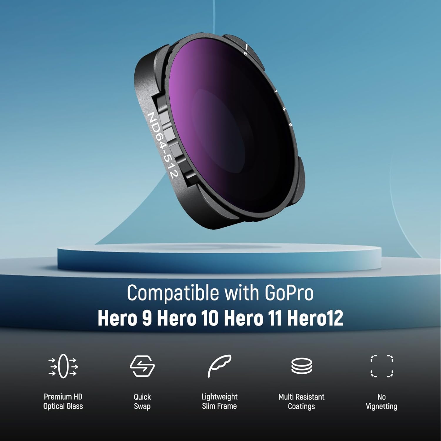 Thumbnail 1 de NEEWER Variabler ND64–ND512 Filter für GoPro Hero 13–9 – 5 bis 9 Blendenstufen