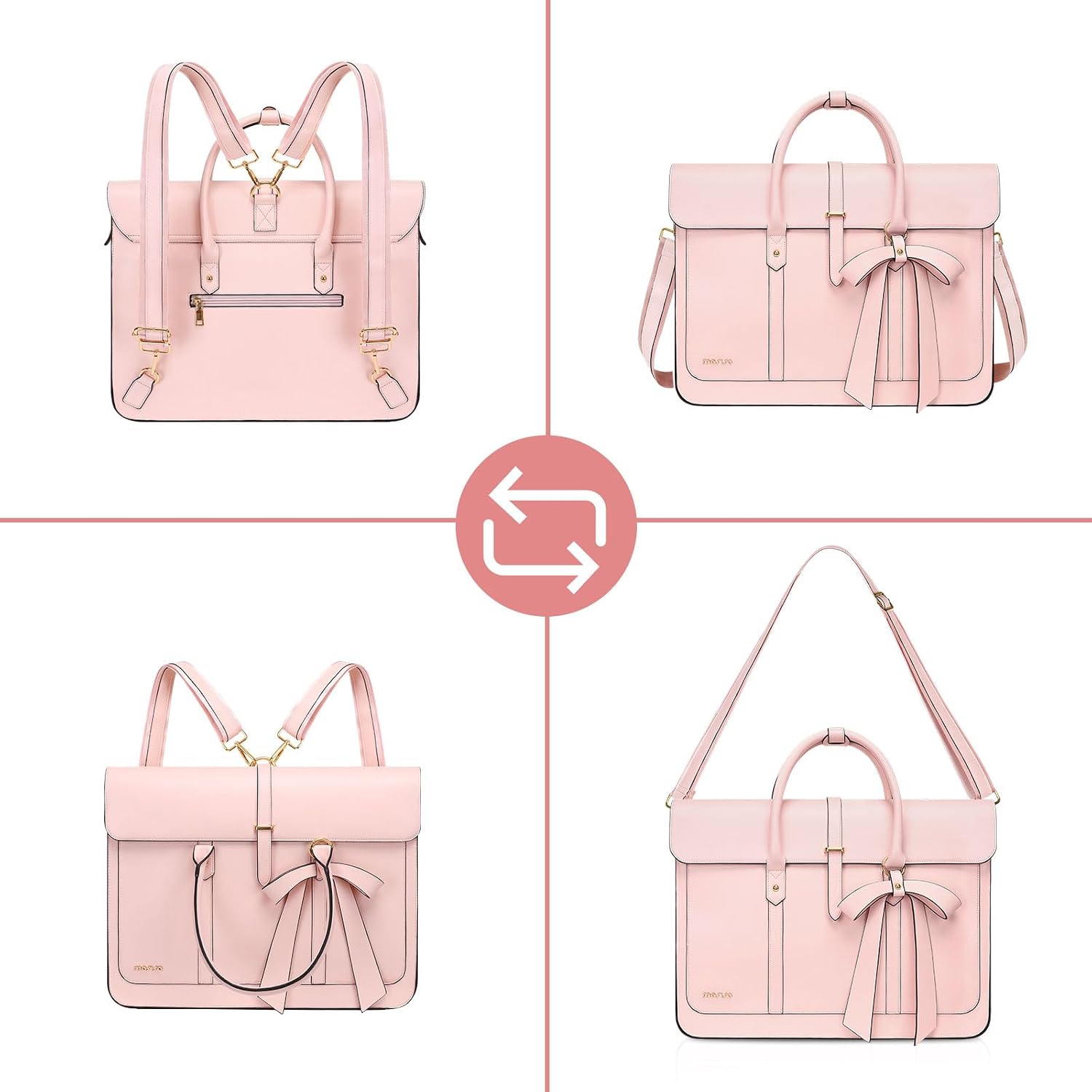 Thumbnail 5 de MOSISO Laptoptasche Damen 17–17,3 Zoll aus PU-Leder – flexibel als Schultertasche, Handtasche oder Rucksack (Rosa)