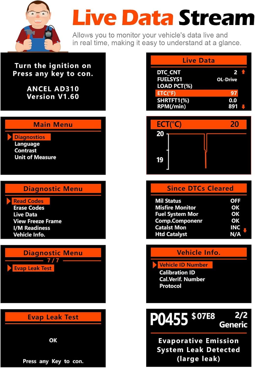 Thumbnail 3 de ANCEL AD310 Classic OBD2 Scanner for Cars