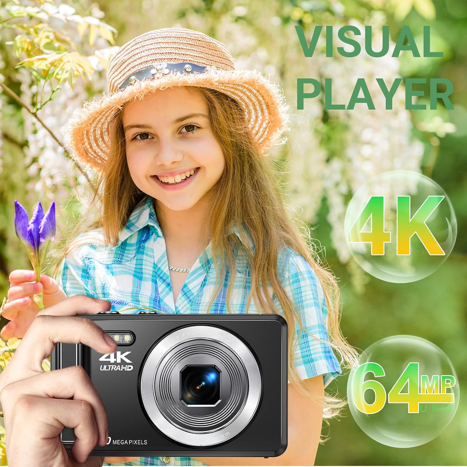 Detalle de 4K 64MP Digitalkamera mit Mikro-SD-Karte – Tragbar, Autofokus, 16x Digitalzoom