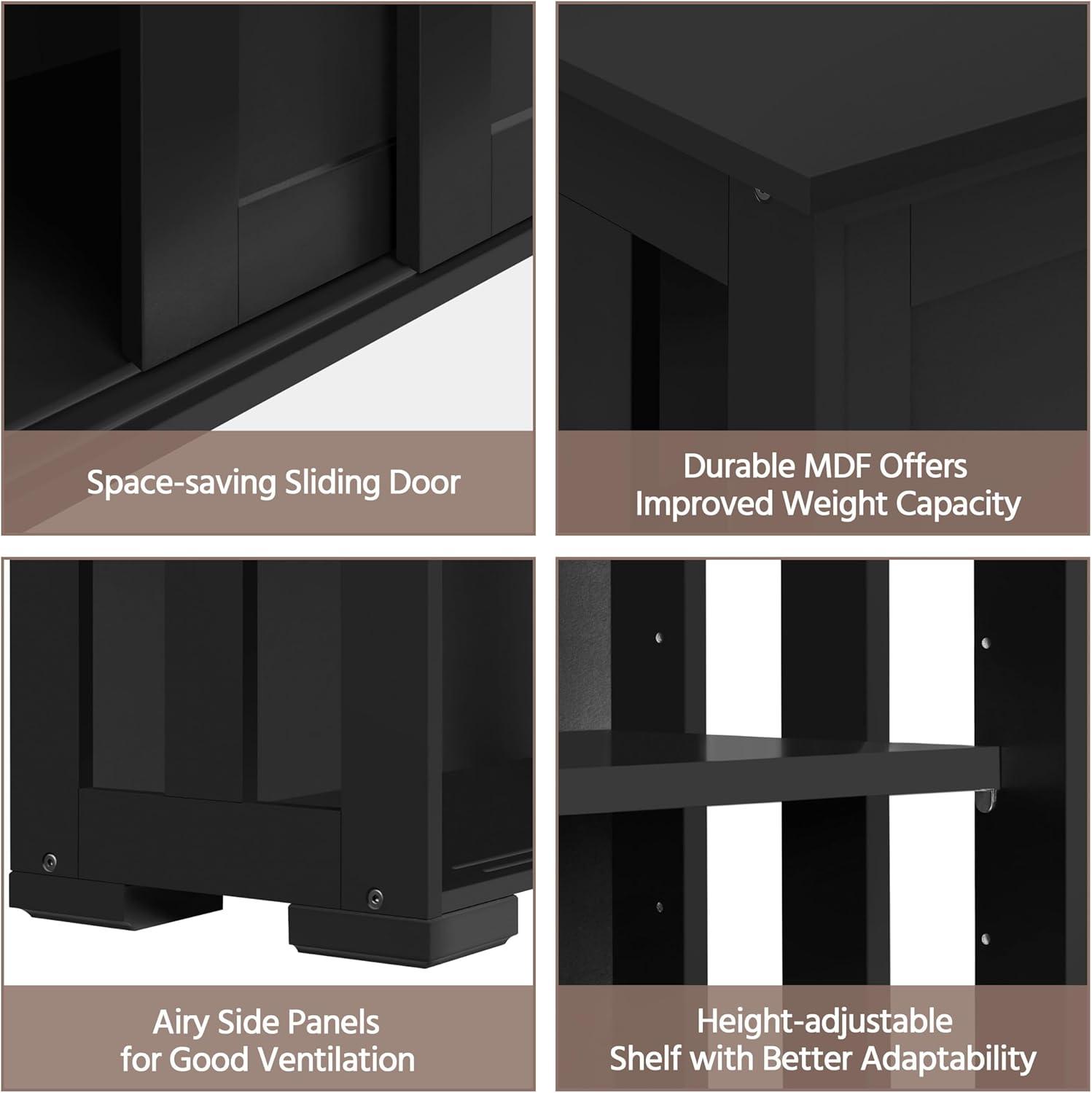 Detalle de Yaheetech stackable sideboard/buffet cabinet in black with sliding doors and adjustable shelf (106.7 x 33 x 63 cm)
