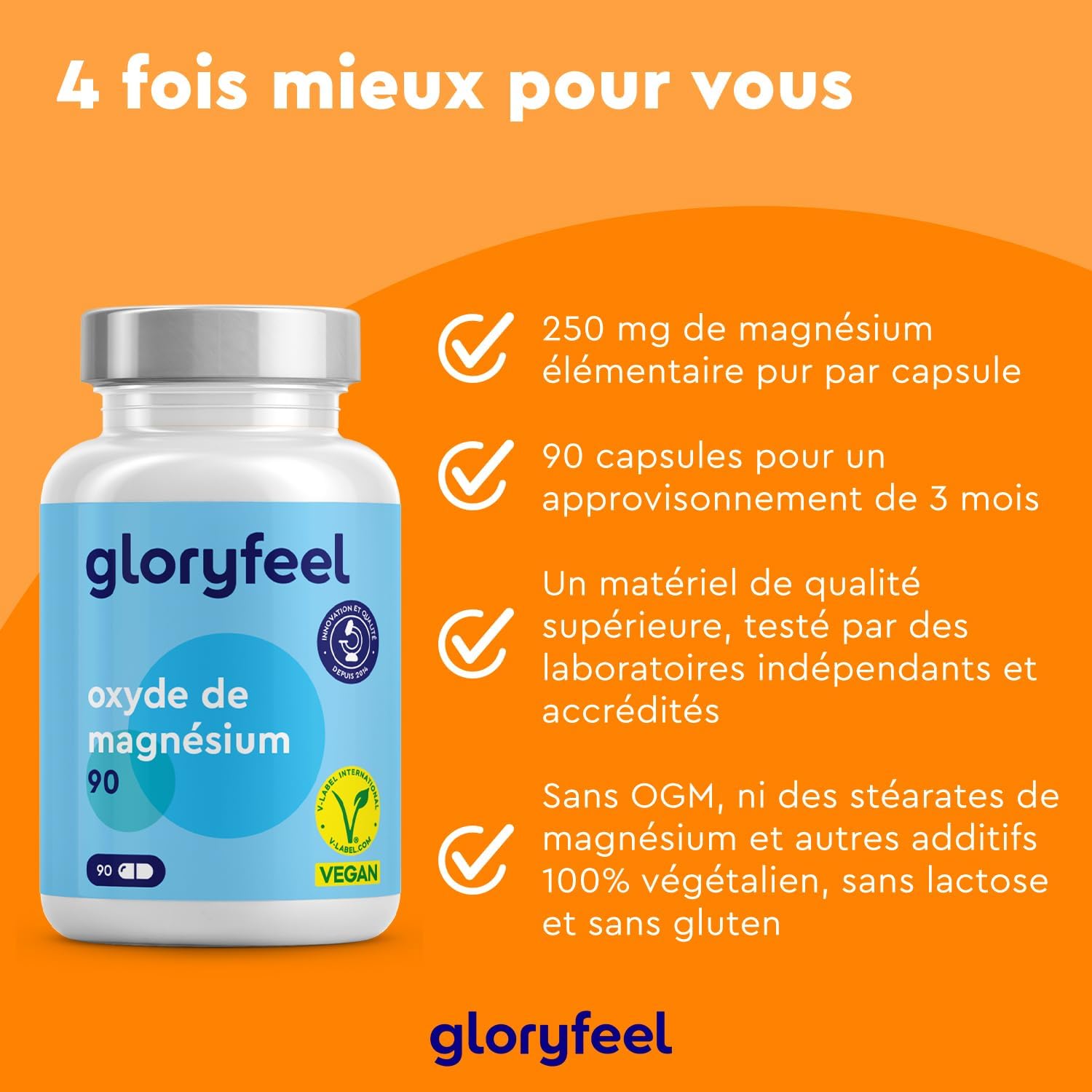 Detalle de Magnésium Marin Combat la Fatigue – Oxyde de magnésium 250 mg/jour, 90 capsules