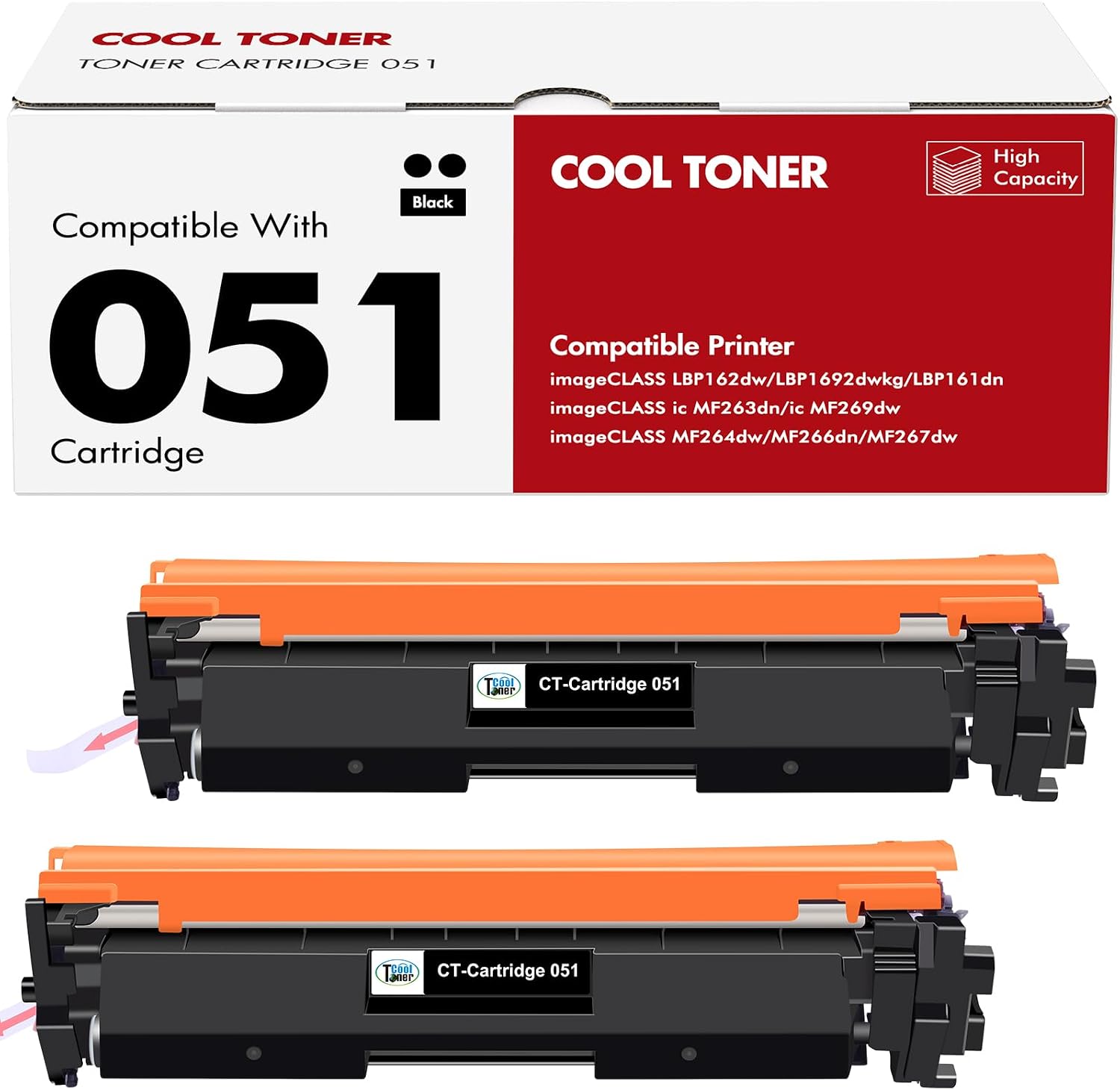 Detalle de Cool Toner 051 Toner Cartridge 2-Pack, Black, Compatible with Canon imageCLASS