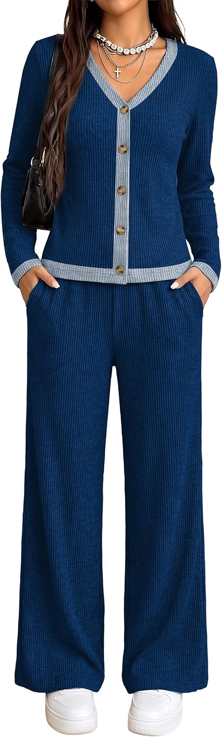 Detalle de WIHOLL Women's Loungewear Set Ribbed Knit