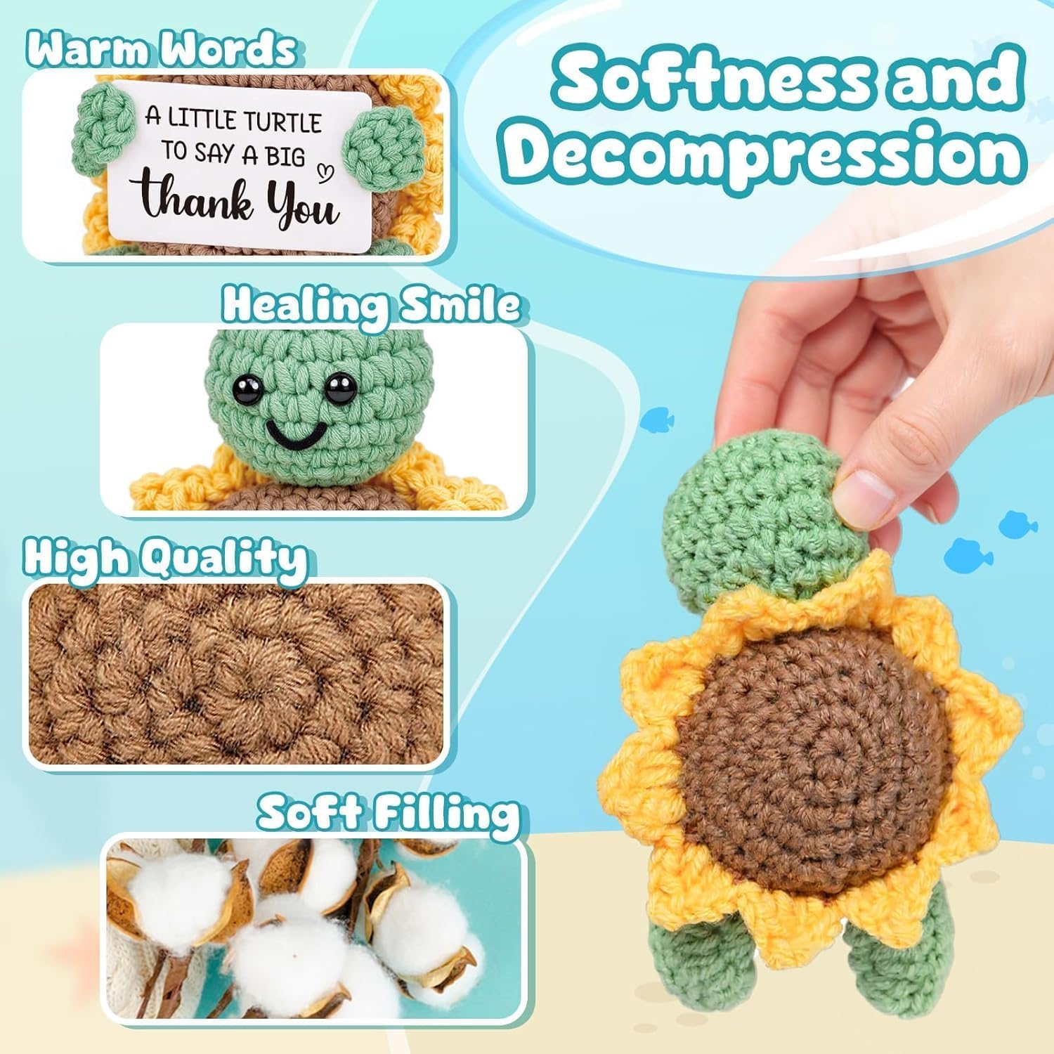 Thumbnail 3 de ALUNME handmade crochet turtle thank you gift with sunflower shell