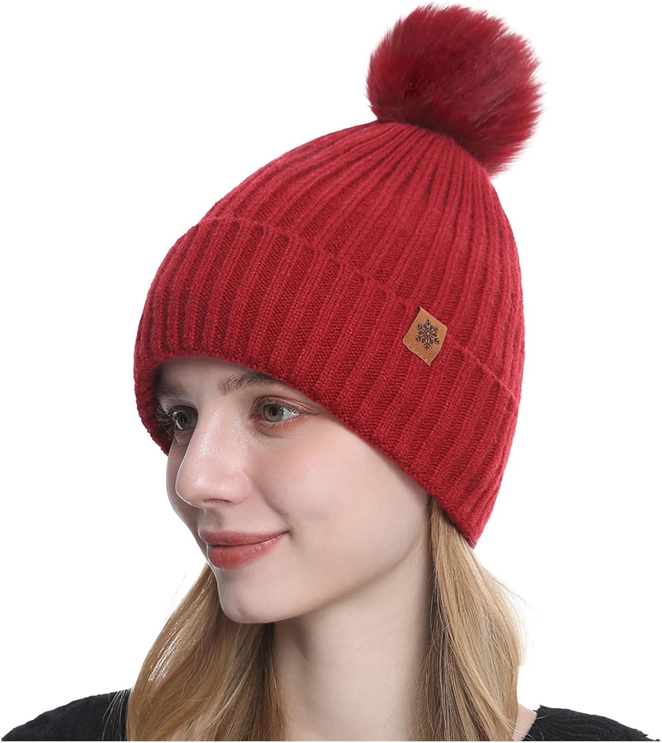 Thumbnail 6 de Luckyan Women Winter Knitted Beanie Hat with Faux Fur Pom – Double Layer Fleece, UK Sizing