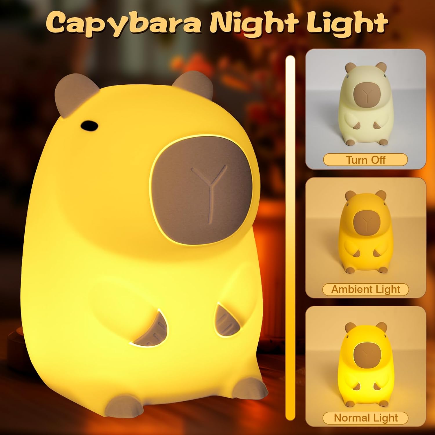 Detalle de Wudyfei Capybara Night Light – Cute Silicone Capybara Lamp with Timers and Dimmable LED