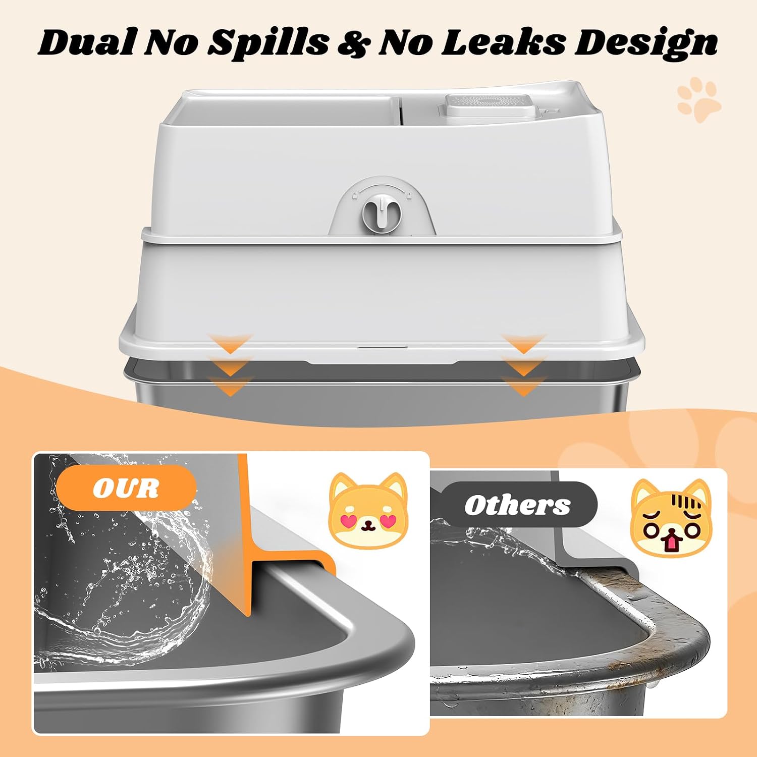 Thumbnail 4 de FURTIME XXL Stainless Steel Cat Litter Tray with Lid (3-in-1): Enclosed, High-Sided 58x38x38 cm for Large Cats