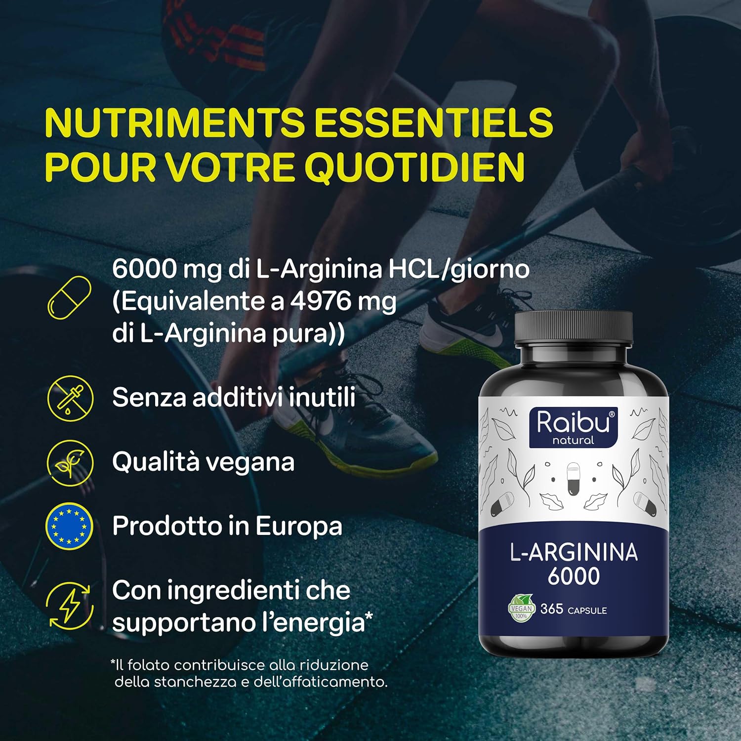 Thumbnail 1 de L-Arginina Vegane 365 Capsule di RAIBU — 6000 mg per dose giornaliera, puro e testato in laboratorio