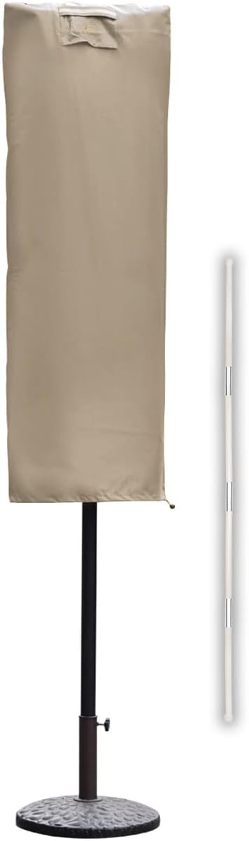 Detalle de Sekey Schutzhülle für Doppel-Sonnenschirm – Taupe, 160 x 62 cm, mit Stab und Reißverschluss