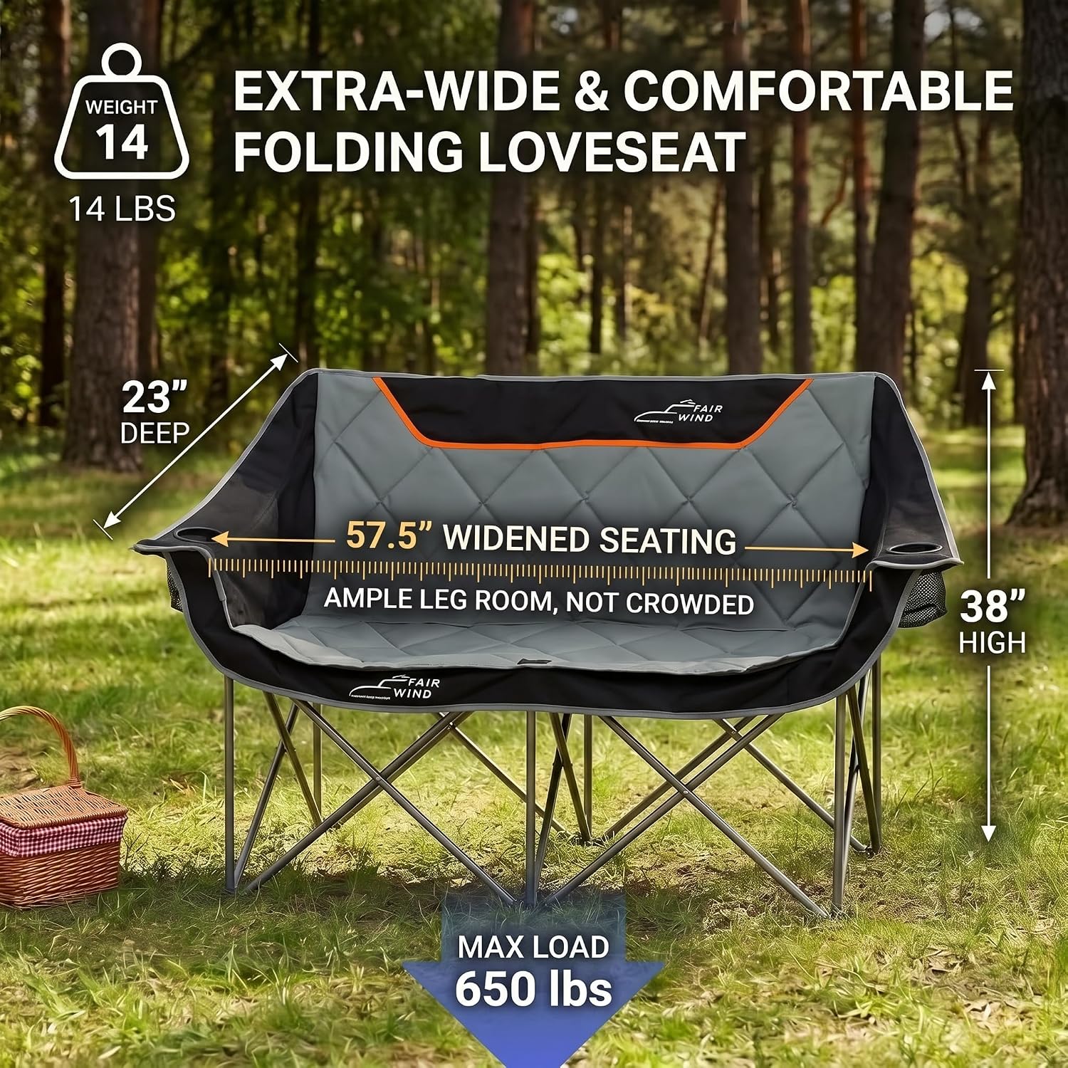 Detalle de Oversized camping chair supports 650 lbs