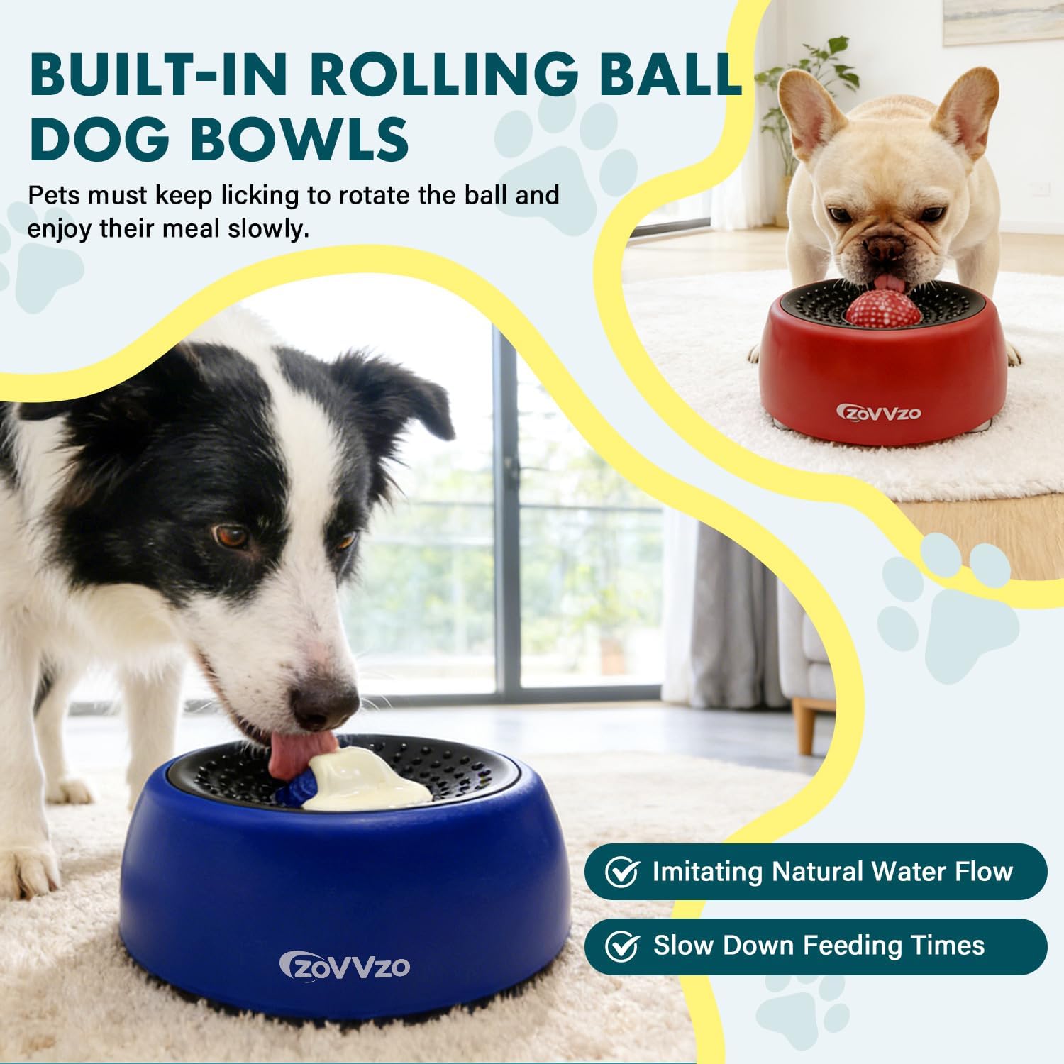 Detalle 2 de zoVVzo Rolling Ball Slow Feeder Dog Bowl, Red, Non-Slip Base for Wet Food