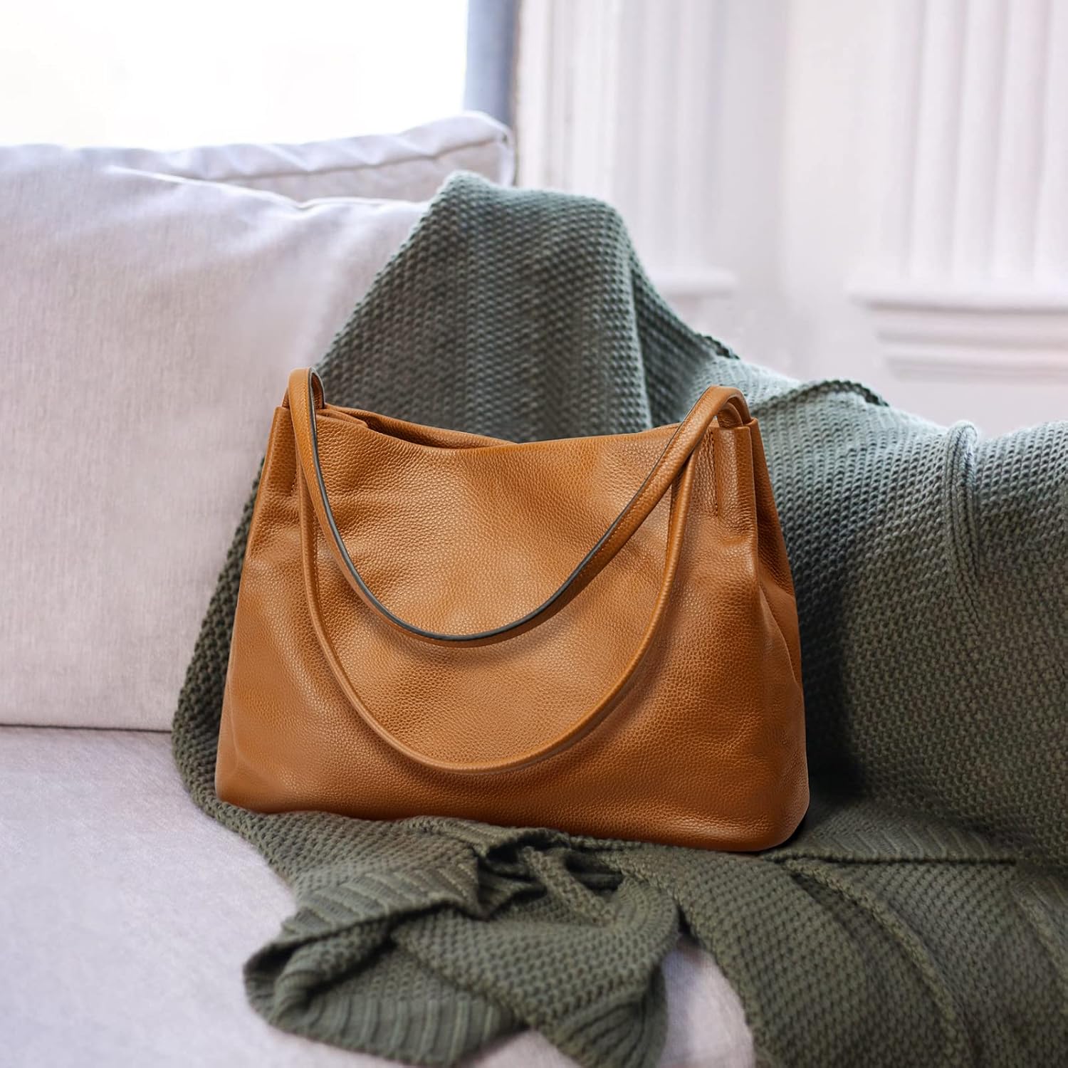 Detalle de Kattee sac fourre-tout en cuir véritable souple pour femme – pratique et élégant