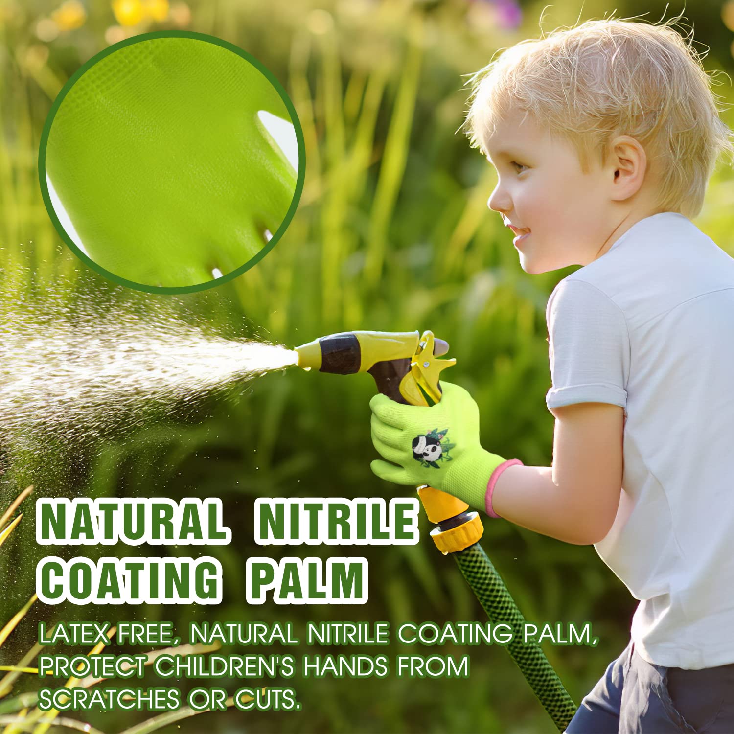 Thumbnail 1 de HANDLANDY kids gardening gloves (3 pairs) with nitrile coating, elastic wrist and breathable knit lining, Size M (age 5–6)