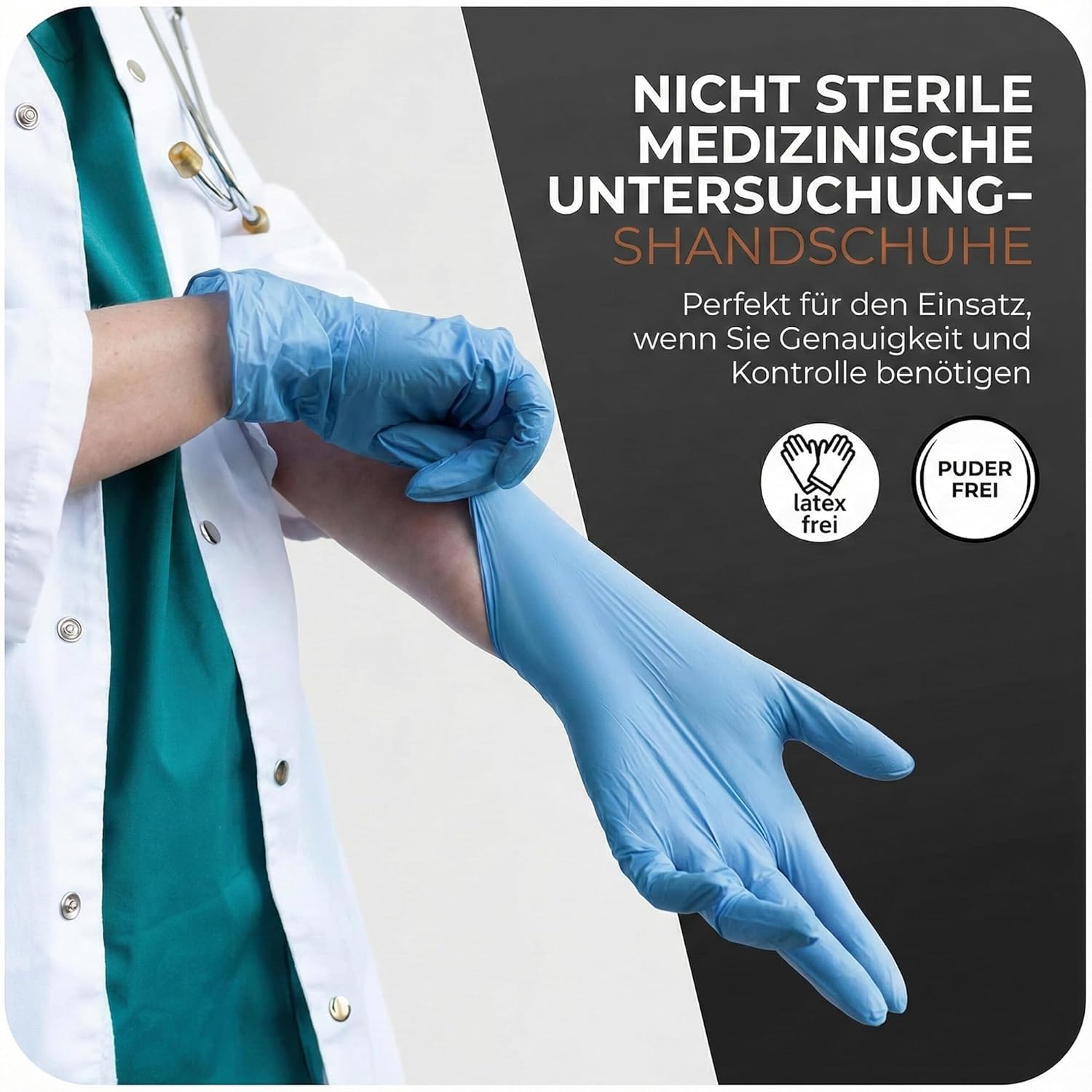 Detalle de The Real Touch Einweghandschuhe blau, nitril, Größe M – Box 100 Stück, puder- und latexfrei