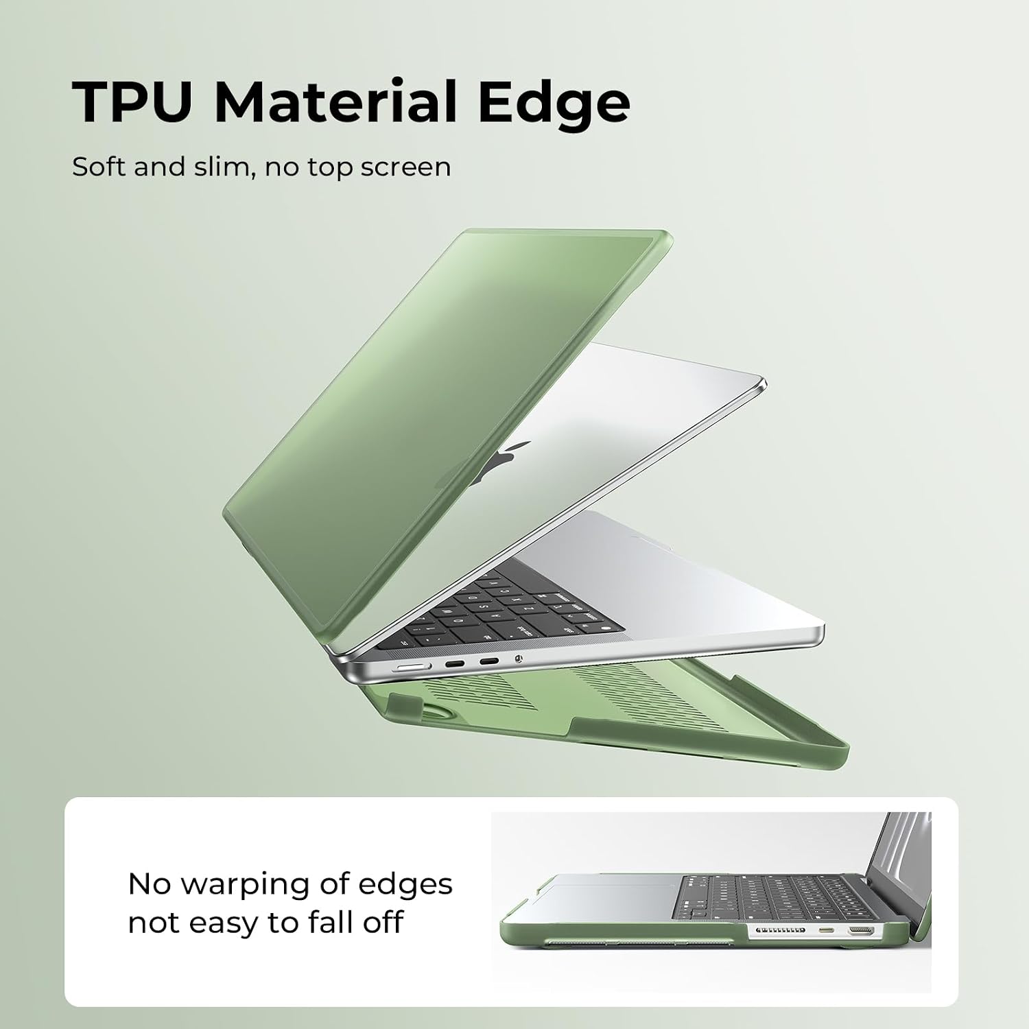 Thumbnail 2 de BlueSwan Case for 14-inch MacBook Pro (M1–M6/2021–2026): TPU Frame + Frosted Green Ultra-thin Protective Cover
