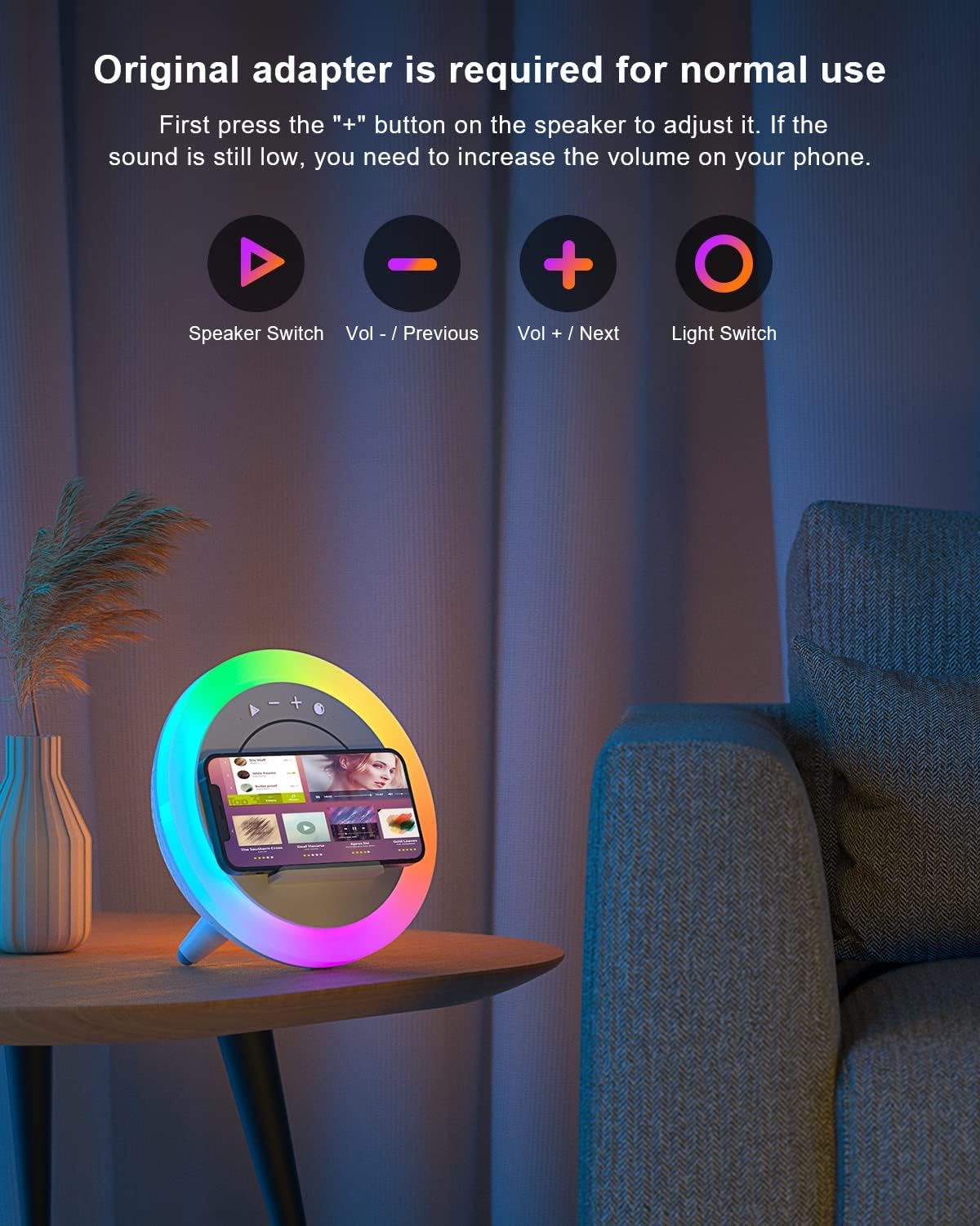 Thumbnail 1 de Swarmir 5W wireless charging Bluetooth Speaker with Multicolour Night Light