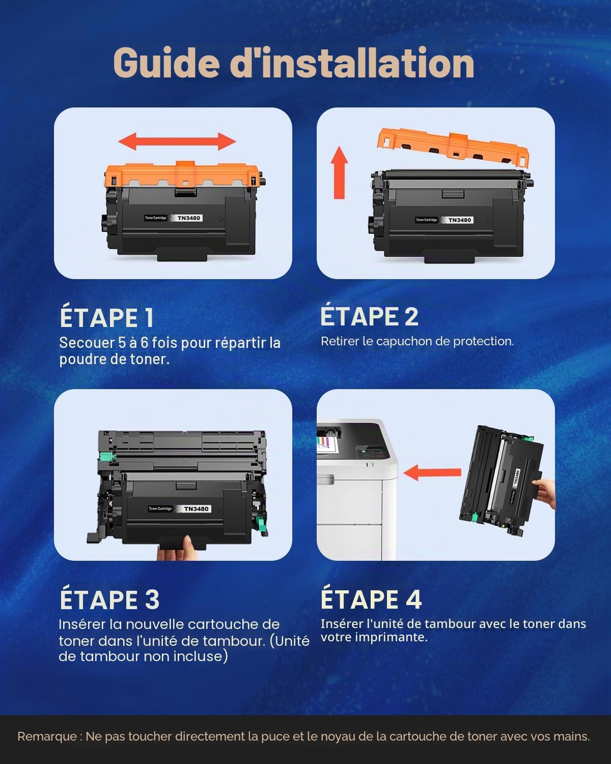 Detalle 2 de Skydo TN3480 Cartouche de Toner – 2 Noir avec Dernier Chip, Compatible Brother TN 3480/TN3430 pour HL-L5100DN, MFC-L5750DW et autres