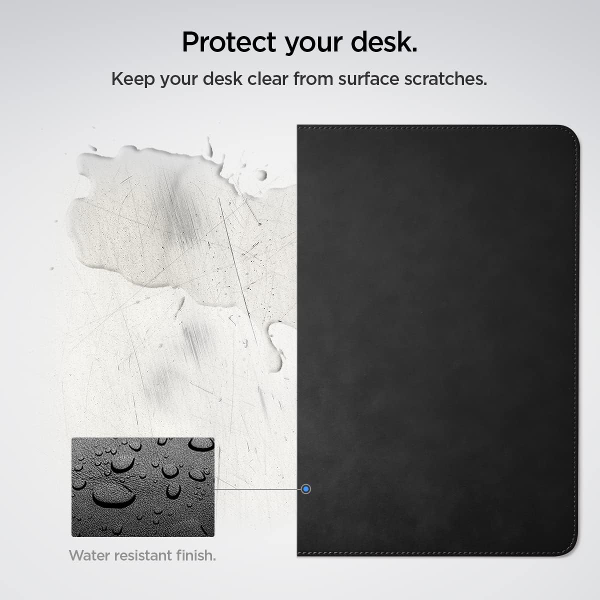 Detalle 2 de Spigen sous-main XXL en cuir PU végane imperméable pour bureau et tapis de souris Nero