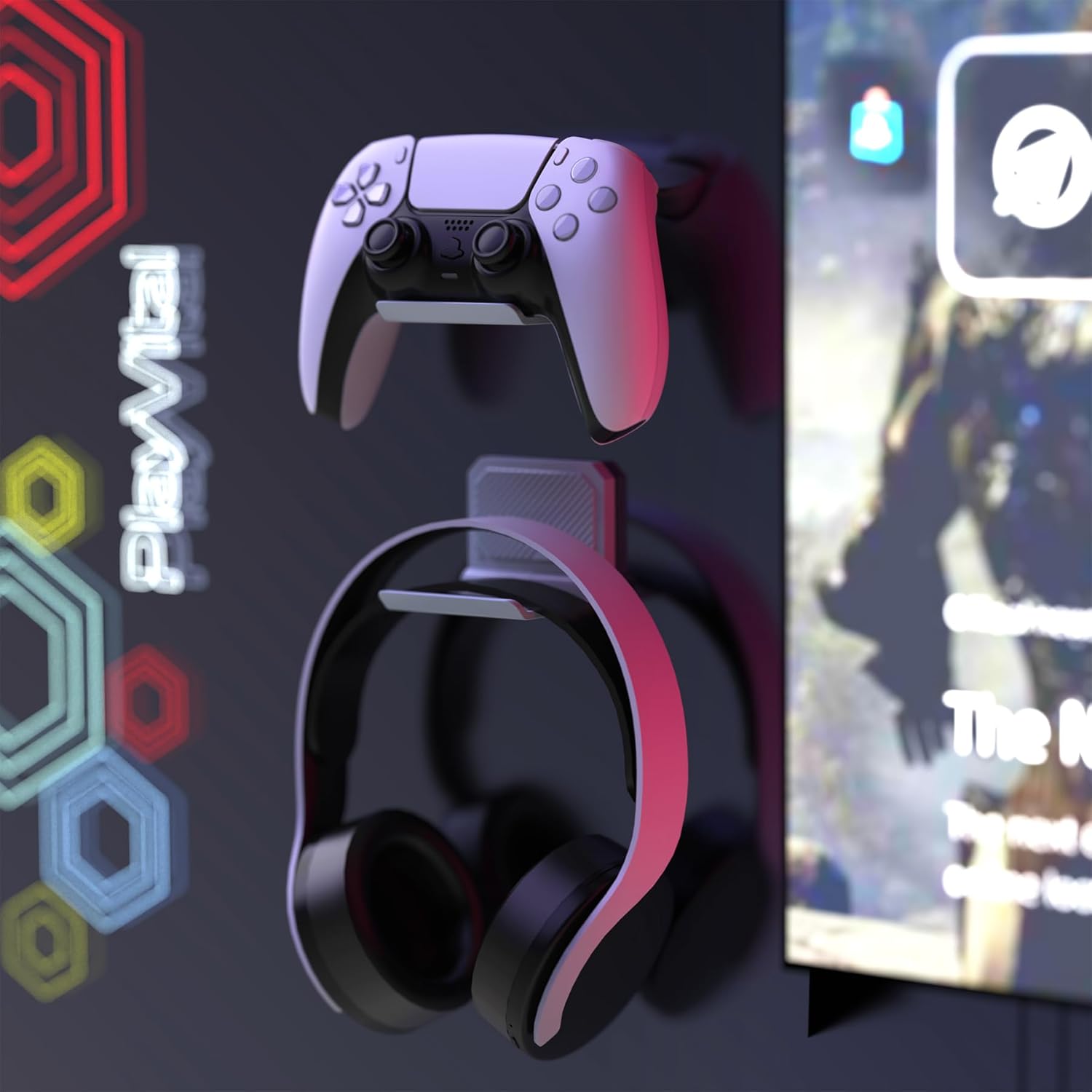 Detalle de PlayVital Foldable Controller Wall Mount for PS5/PS4 & More – 2 Set New Hope Gray