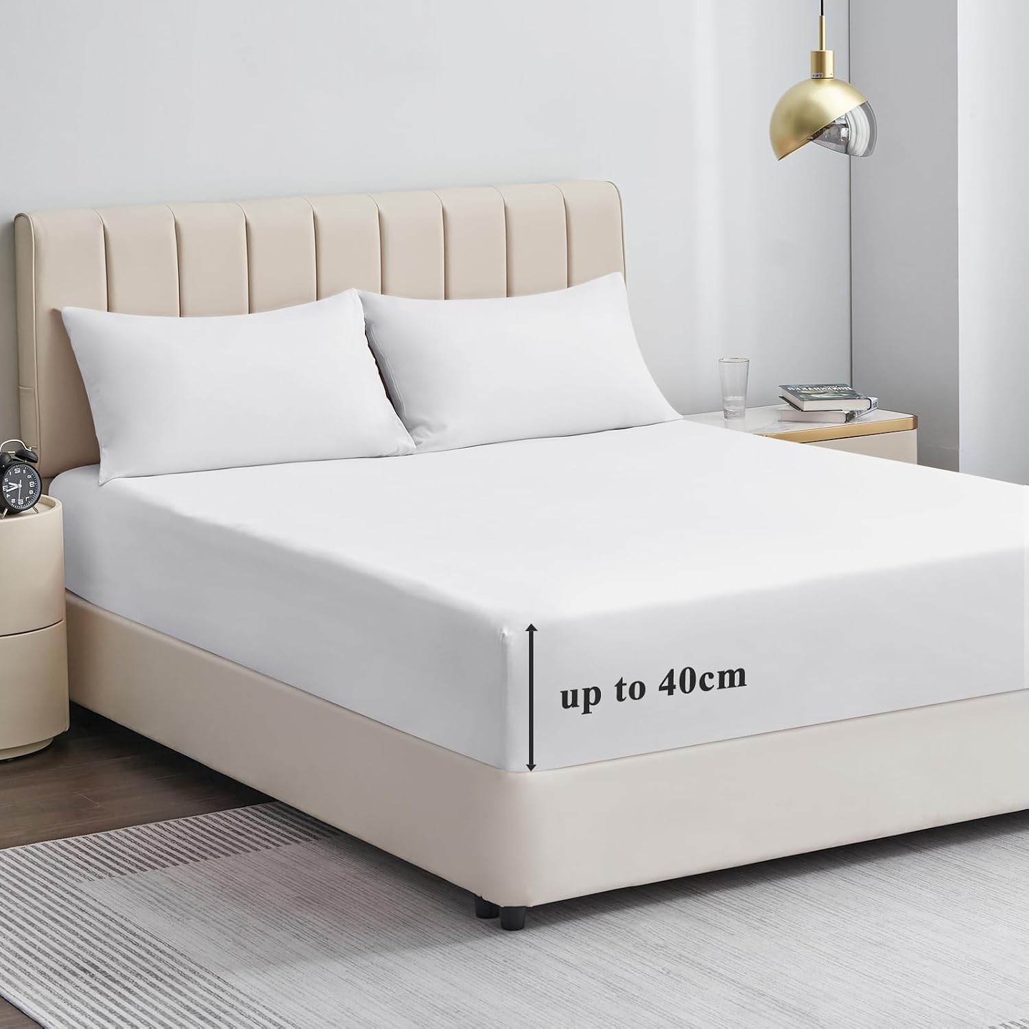 Thumbnail 2 de Aisbo King Size Extra Deep Fitted Sheet in White (16 inch / 40 cm pocket) – Brushed Microfibre