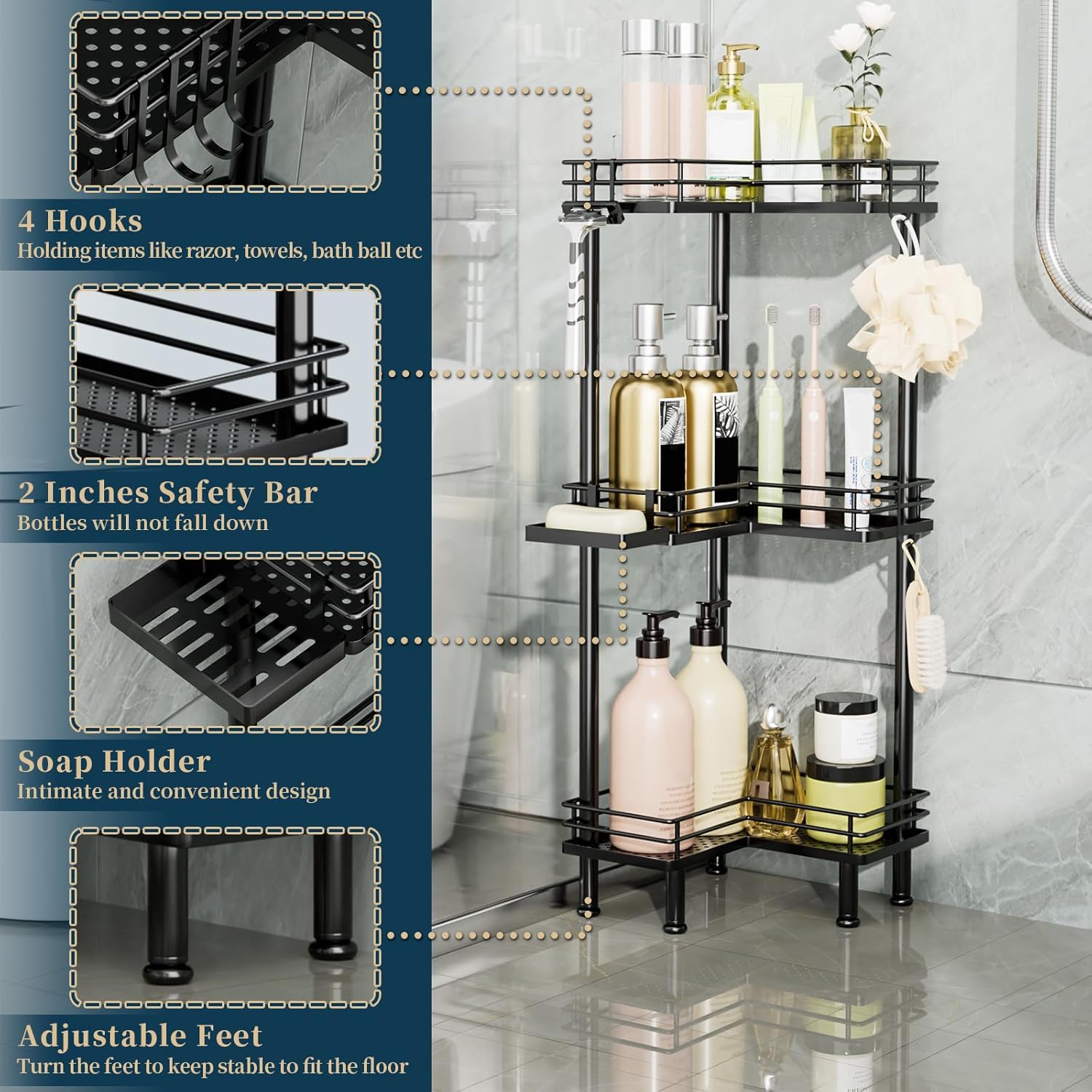Detalle de Consumest Corner Shower Caddy 3-Tier Organizer