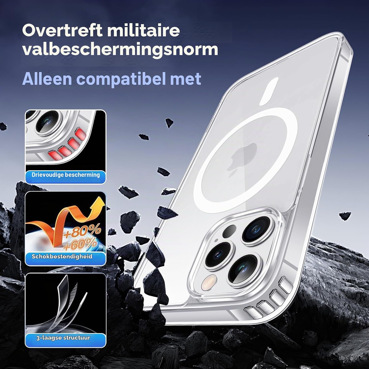 Thumbnail 1 de Vuletc magnetisch hoesje voor iPhone 12 en 12 Pro met 2 beschermfolies
