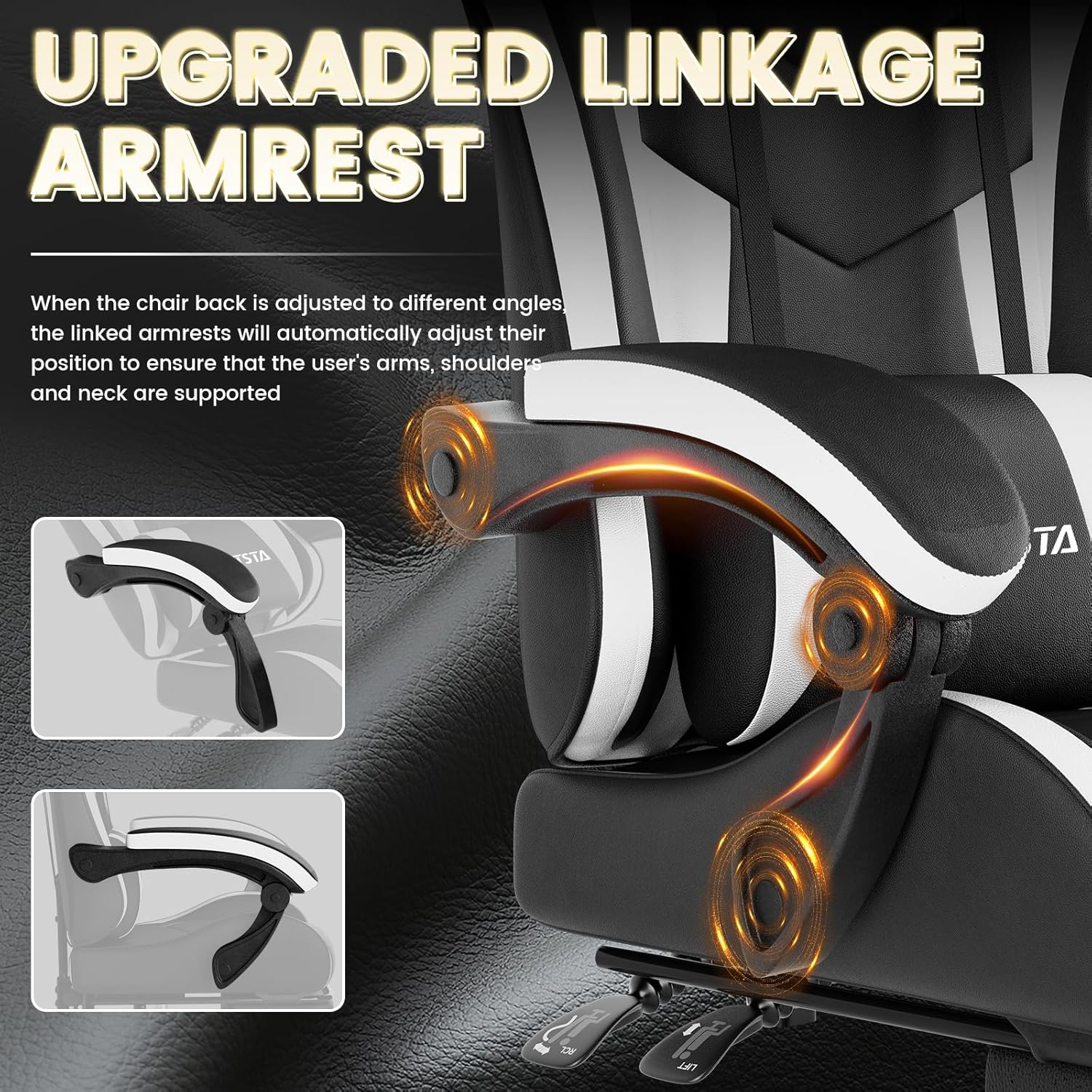 Thumbnail 5 de WOTSTA Gaming Chair with Footrest – ergonomic office or gaming chair with lumbar support, headrest and 135° recline