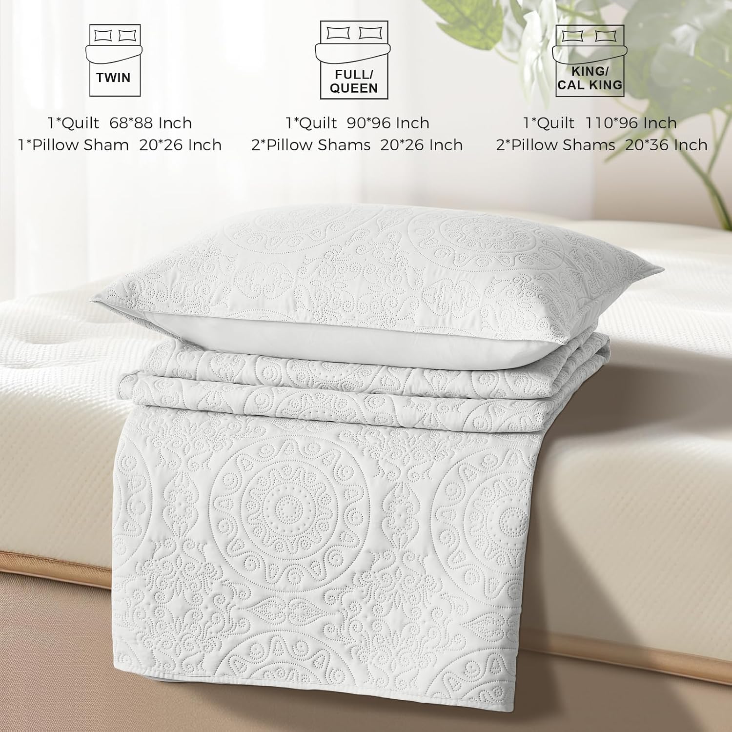 Thumbnail 6 de WURUIBO White Quilt Set King/Cal King