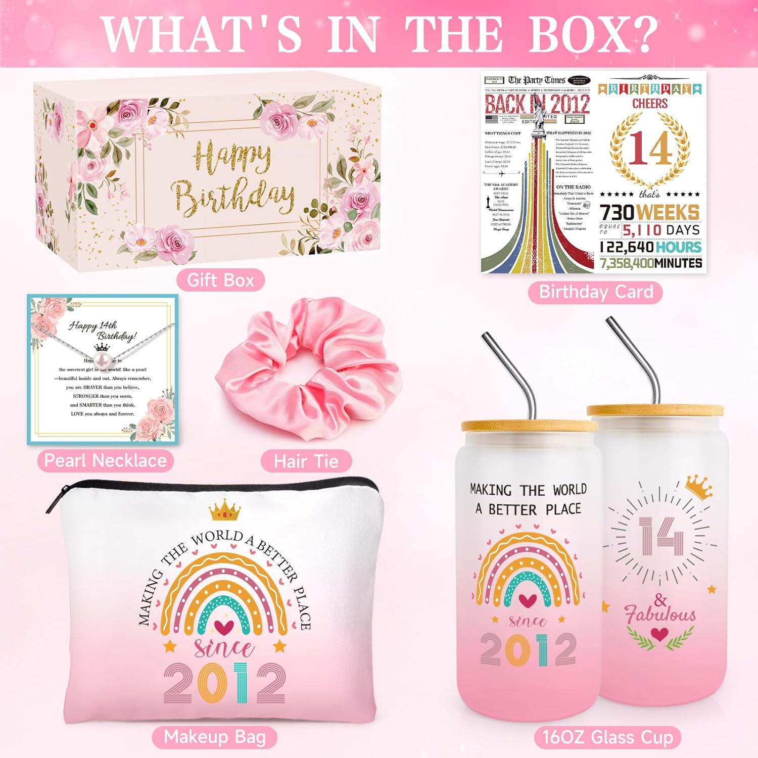 Thumbnail 1 de Frerdui 14th Birthday Gifts for Girls – Complete 14th Birthday Gift Set with Pearl Necklace, Glass Cup & Decorations
