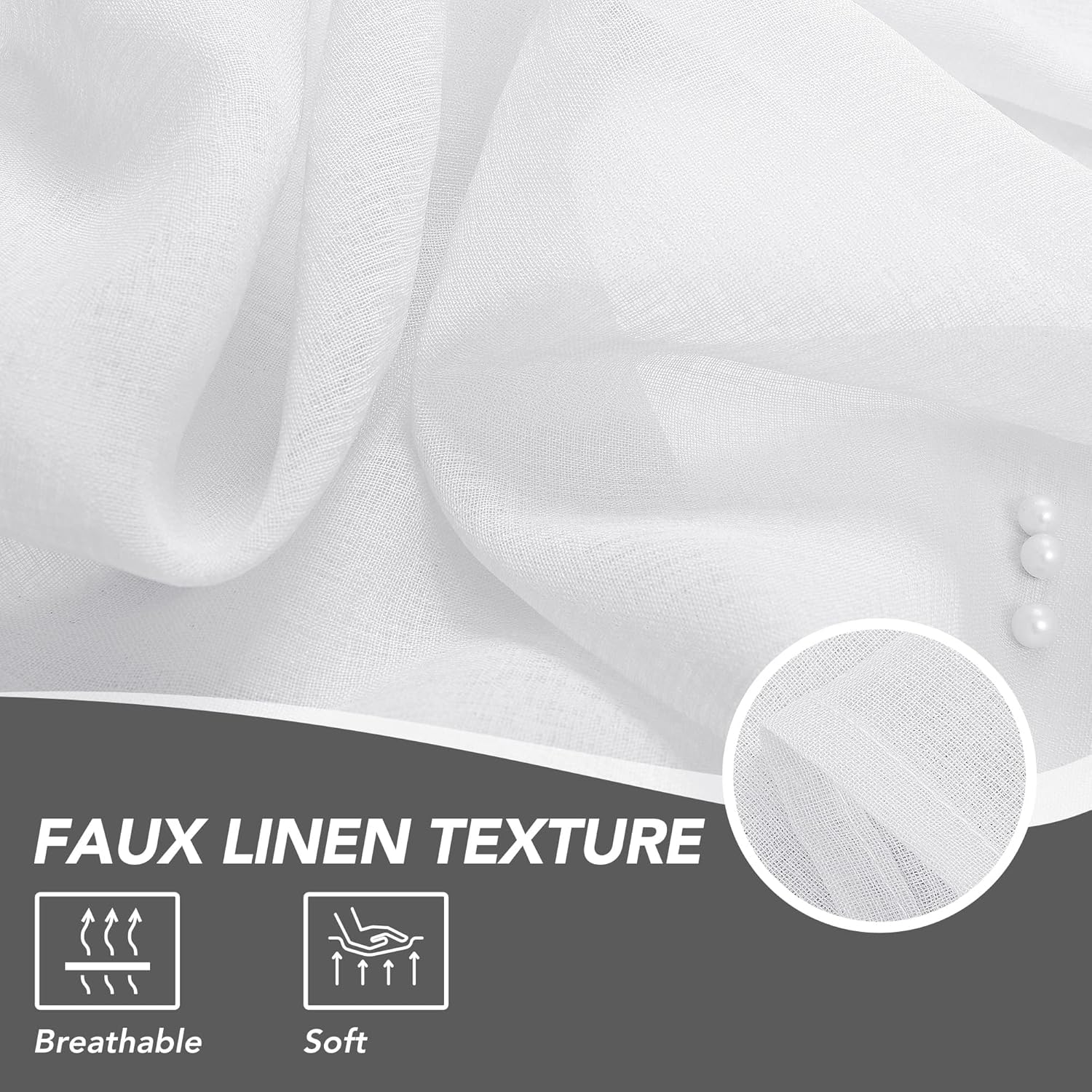 Thumbnail 2 de Deconovo - Tenda con occhielli effetto lino, voile trasparente, set da 2 pezzi 140×240 cm, bianco