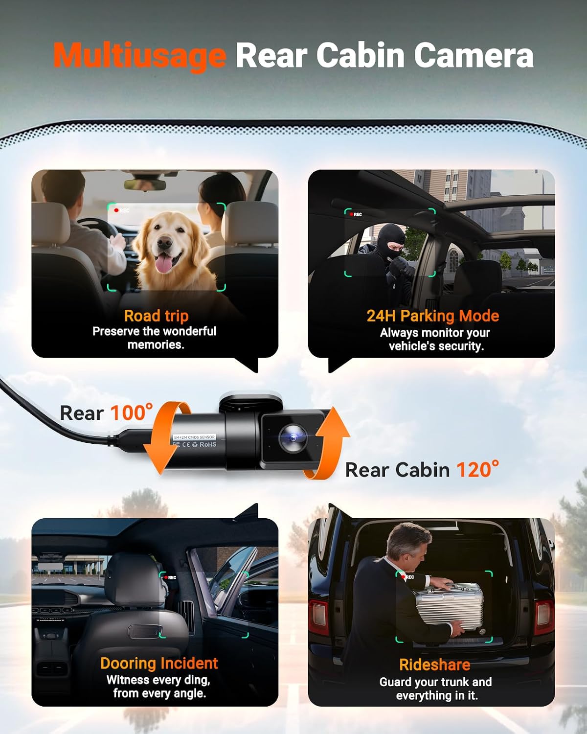 Detalle de Vantrue N5S 4-Channel 360° Dash Cam with 2.7K Front + Dual GPS, 24/7 Buffered Parking Mode, and Voice Control