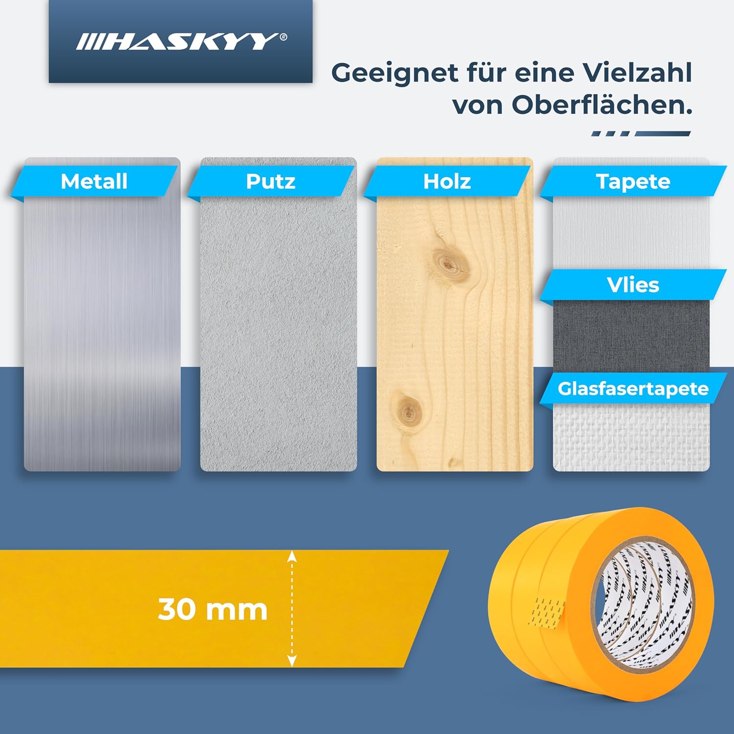 Thumbnail 4 de HASKYY Nastro per Mascheratura 3 rulli da 30 mm x 50 m (adesivo per pittori e carrozzeria)