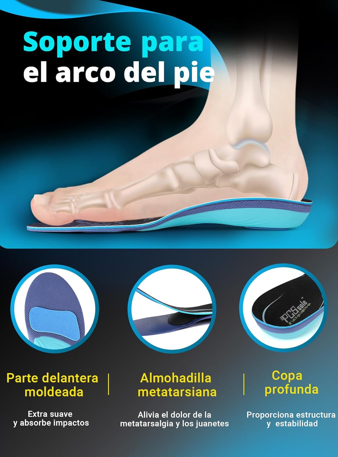 Detalle 2 de PCSsole plantillas fascitis plantar alivio apoyo