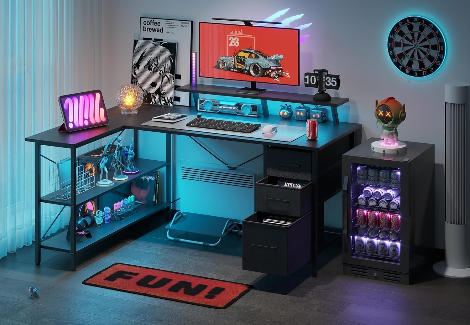 Thumbnail 1 de Xyphren DE-YQZ-Y-ZJCT-PP L-vormig bureau 120 x 80 cm met stoffen laden en USB-C