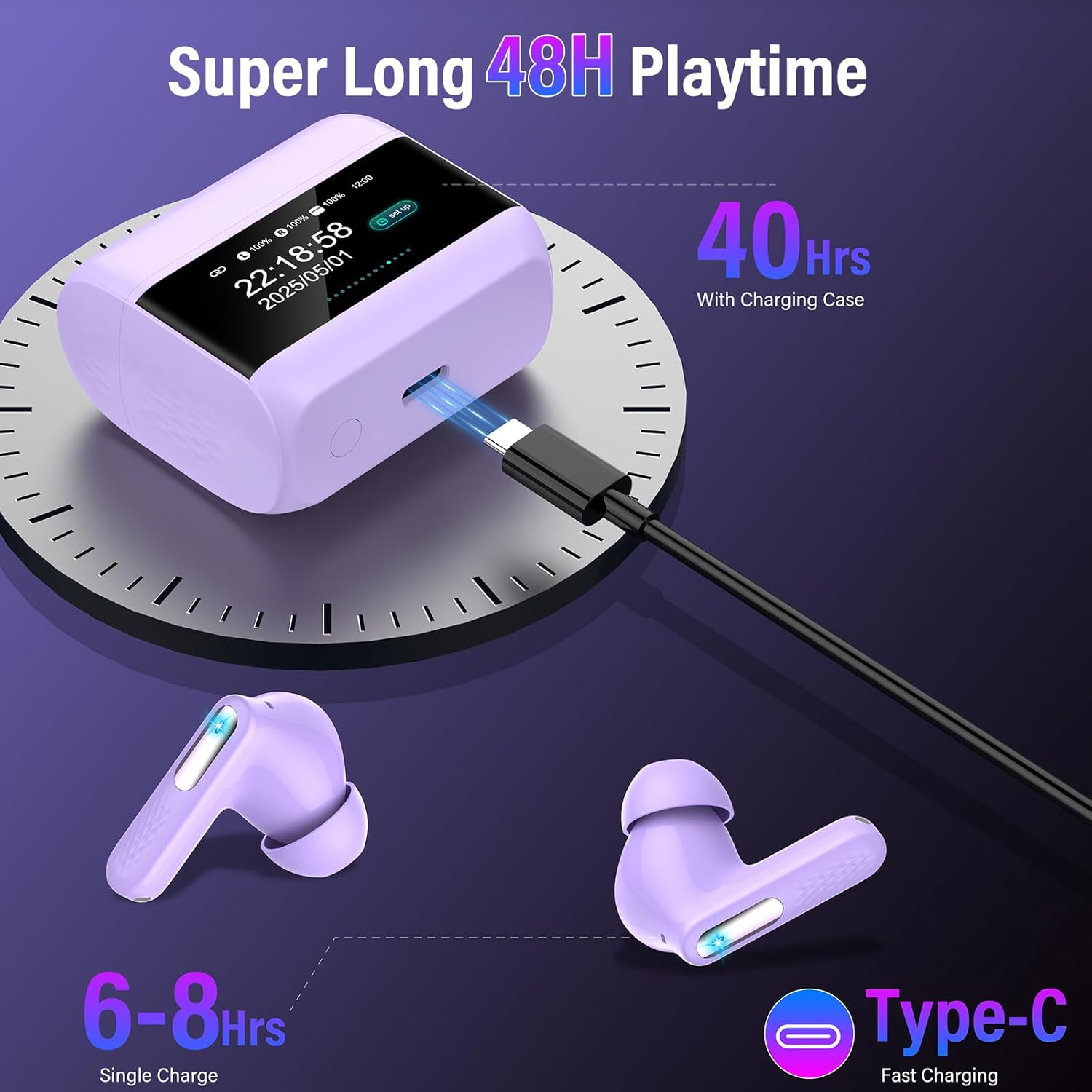 Thumbnail 5 de ZYHKON Z9 Pro: Bluetooth-Kopfhörer mit Touchscreen, ANC/ENC, IP7, 5 EQ-Modi und USB-C in Lila