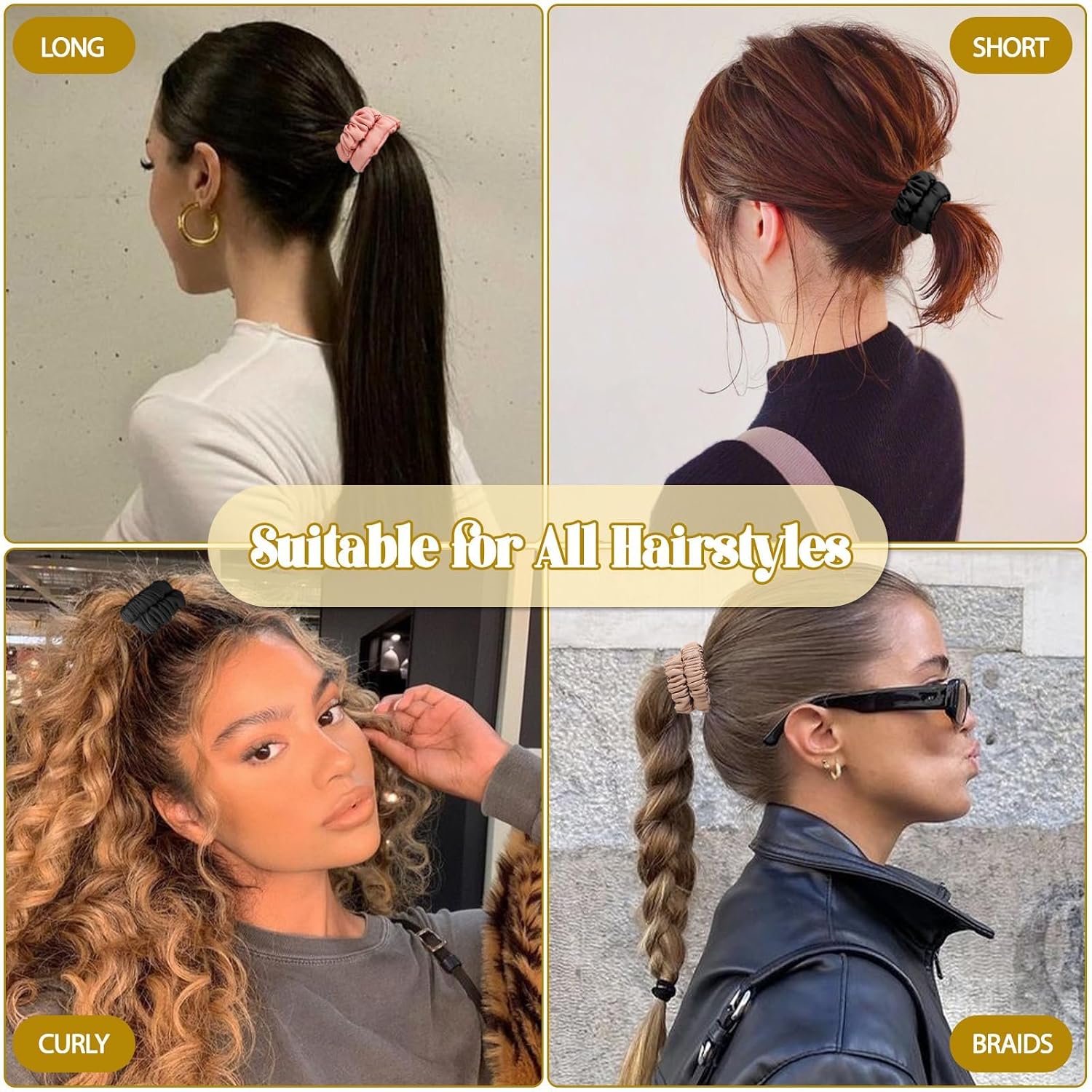 Detalle de 6Pcs Silk Hair Ties Small 22 Momme 100% Mulberry Silk Scrunchies