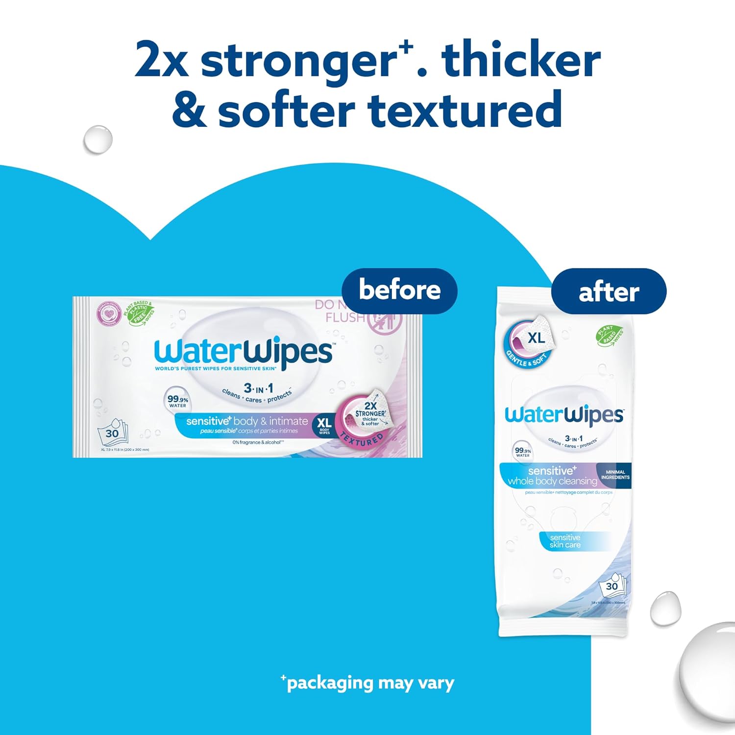 Thumbnail 1 de WaterWipes Sensitive Whole Body Cleansing Wipes, 99.9% Purified Water, XL Textured (90 Count) – Fragrance Free