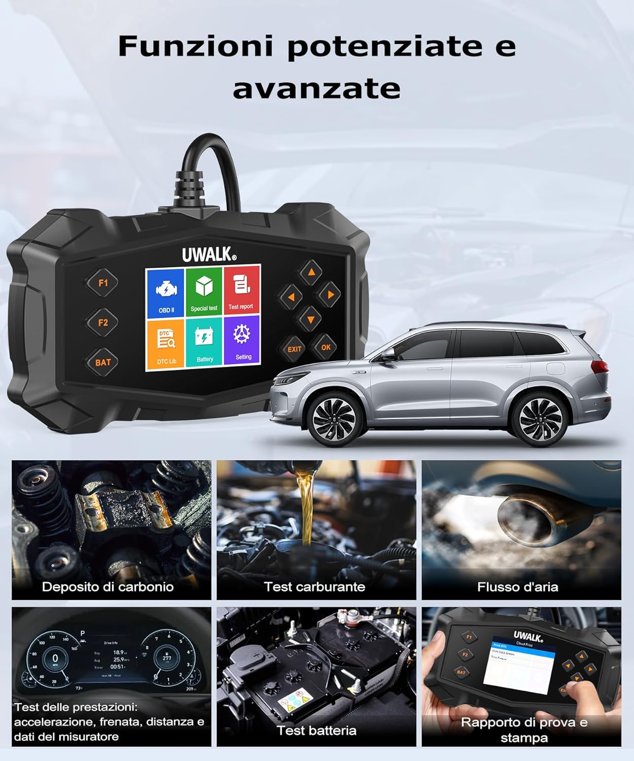Detalle 2 de Scanner OBD2 EOBD per diagnosi motore in italiano con funzioni avanzate e funzioni I/M, batteria e carbonio