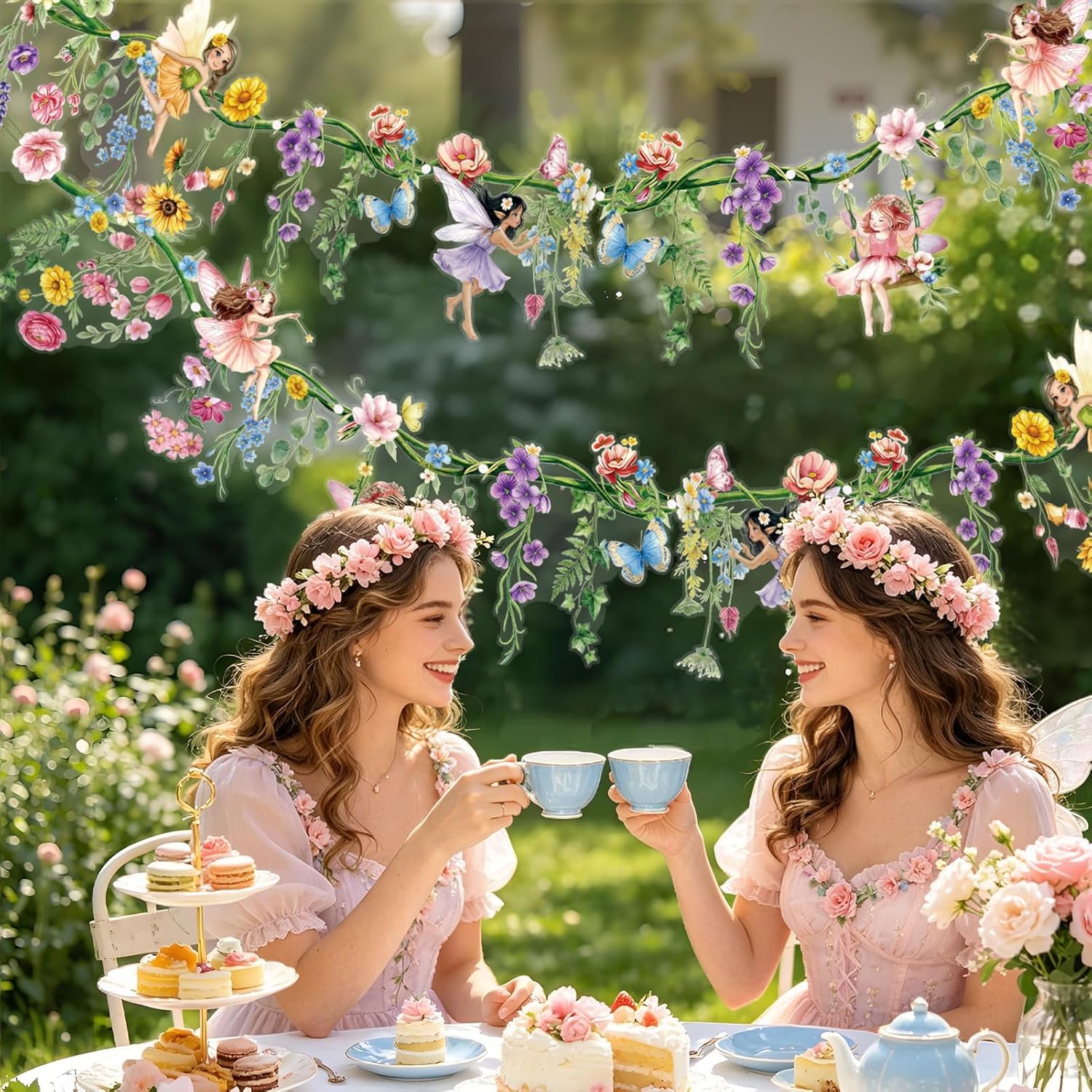 Detalle de SUNBEAUTY 2er Set PET Blumen Girlande Wildblumen – Wiederverwendbare Deko für Babyzimmer und Gartenparty
