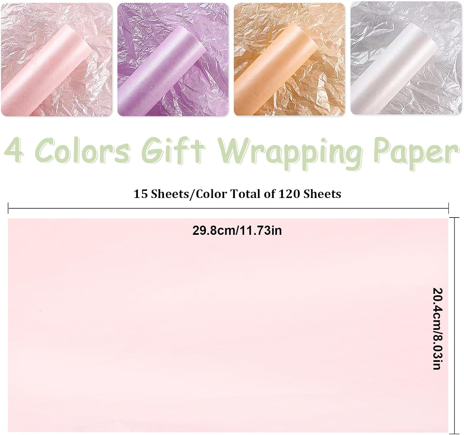 Detalle de Metallic Seidenpapier Set 120 Blatt 29,8 × 20,4 cm – Rosa, Weiß, Champagnerpulver, Violett