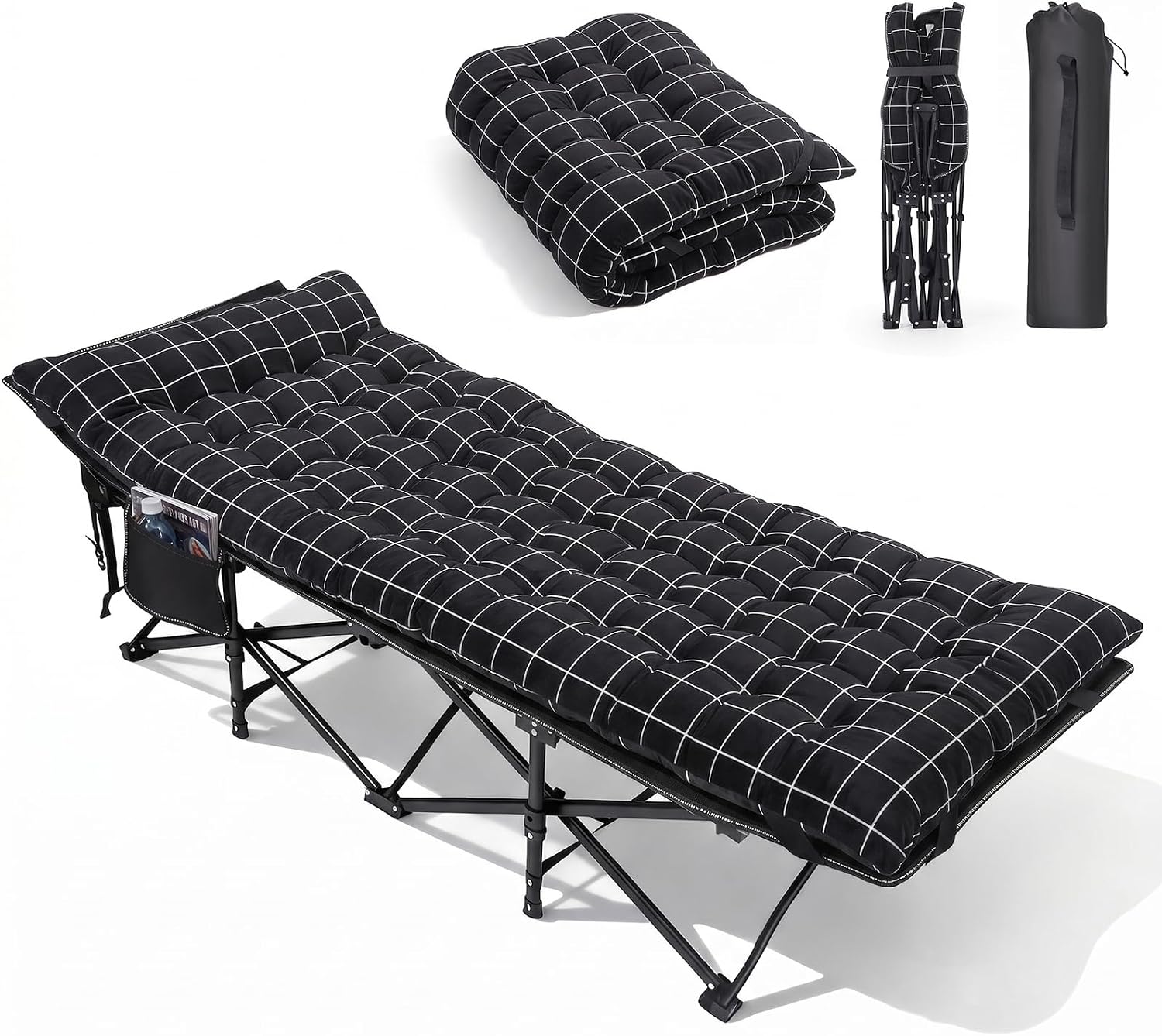 Detalle de Sekey Feldbett Klappbar XXL 190 × 71 × 35 cm mit Matratze – Campingbett mit stabilem Stahlrahmen