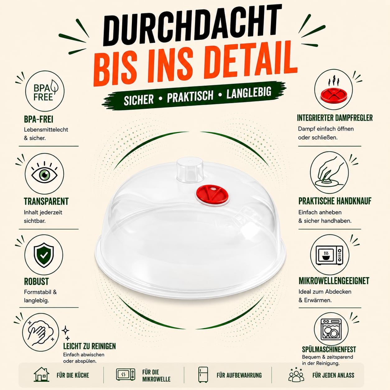 Detalle 2 de Kerafactum Mikrowellenhaube magnetrondeksel, 25 cm, transparant en stapelbaar