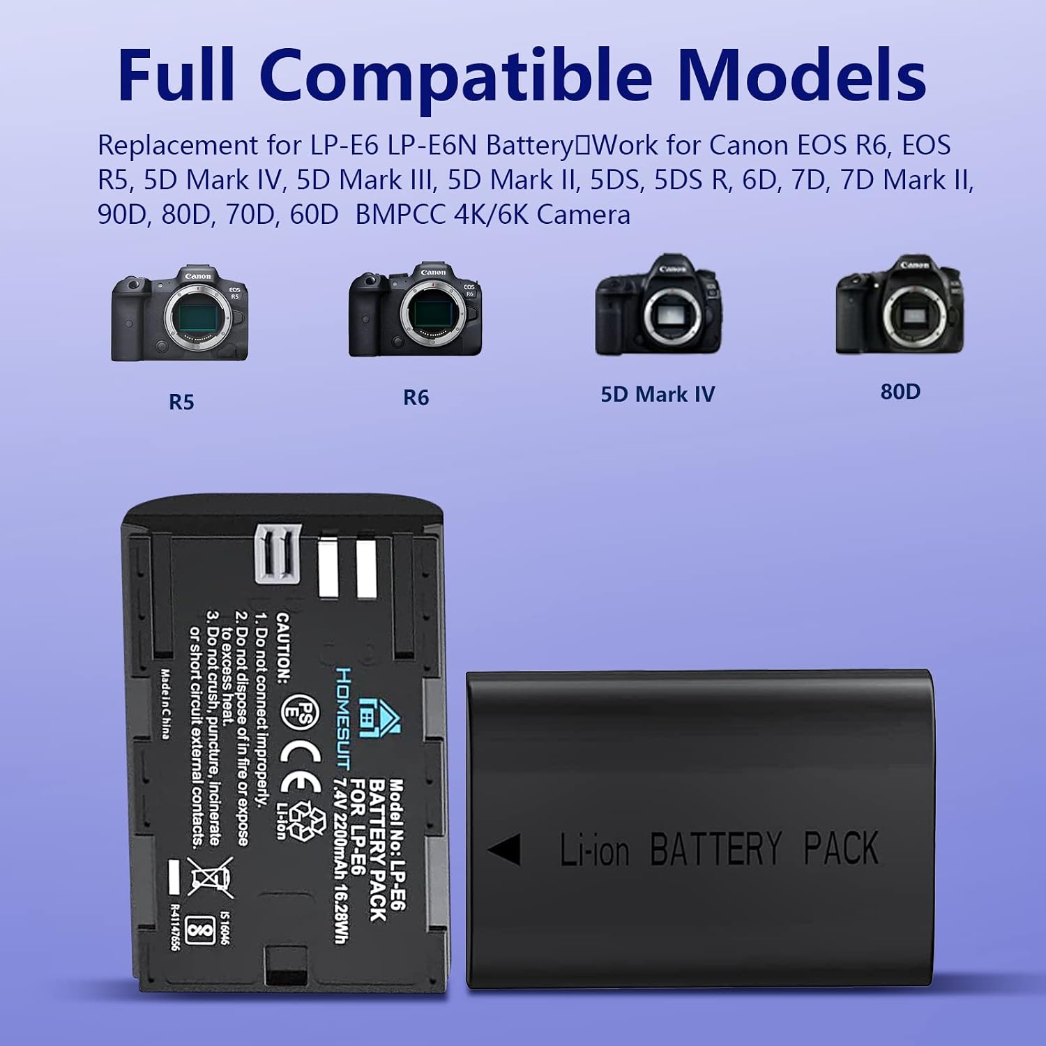 Detalle 2 de Homesuit LP-E6N 2200mAh battery pack with charger