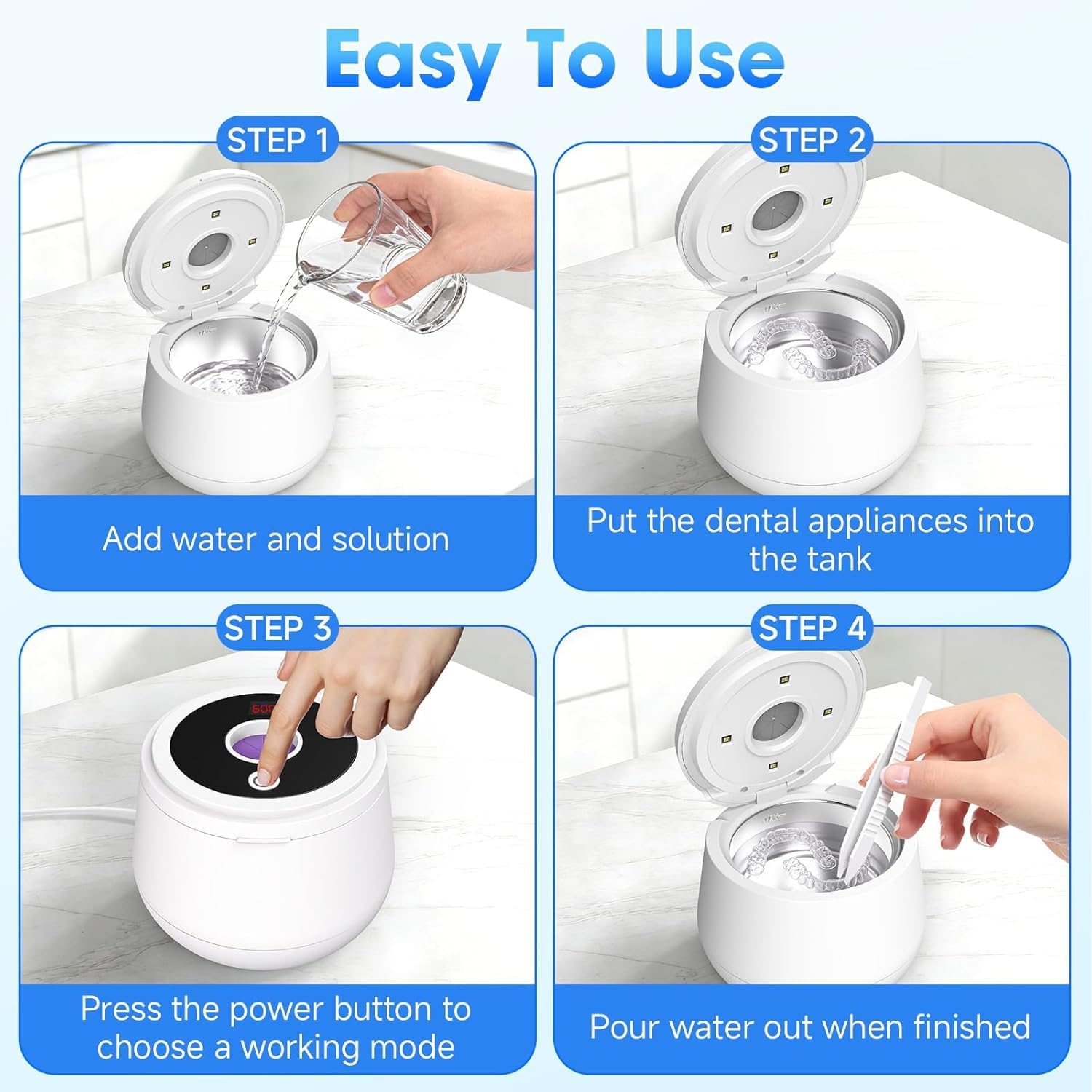 Thumbnail 6 de MXMZHXU Retainer Cleaner Ultrasonic: 45kHz Ultrasonic Cleaner with UV Sterilisation
