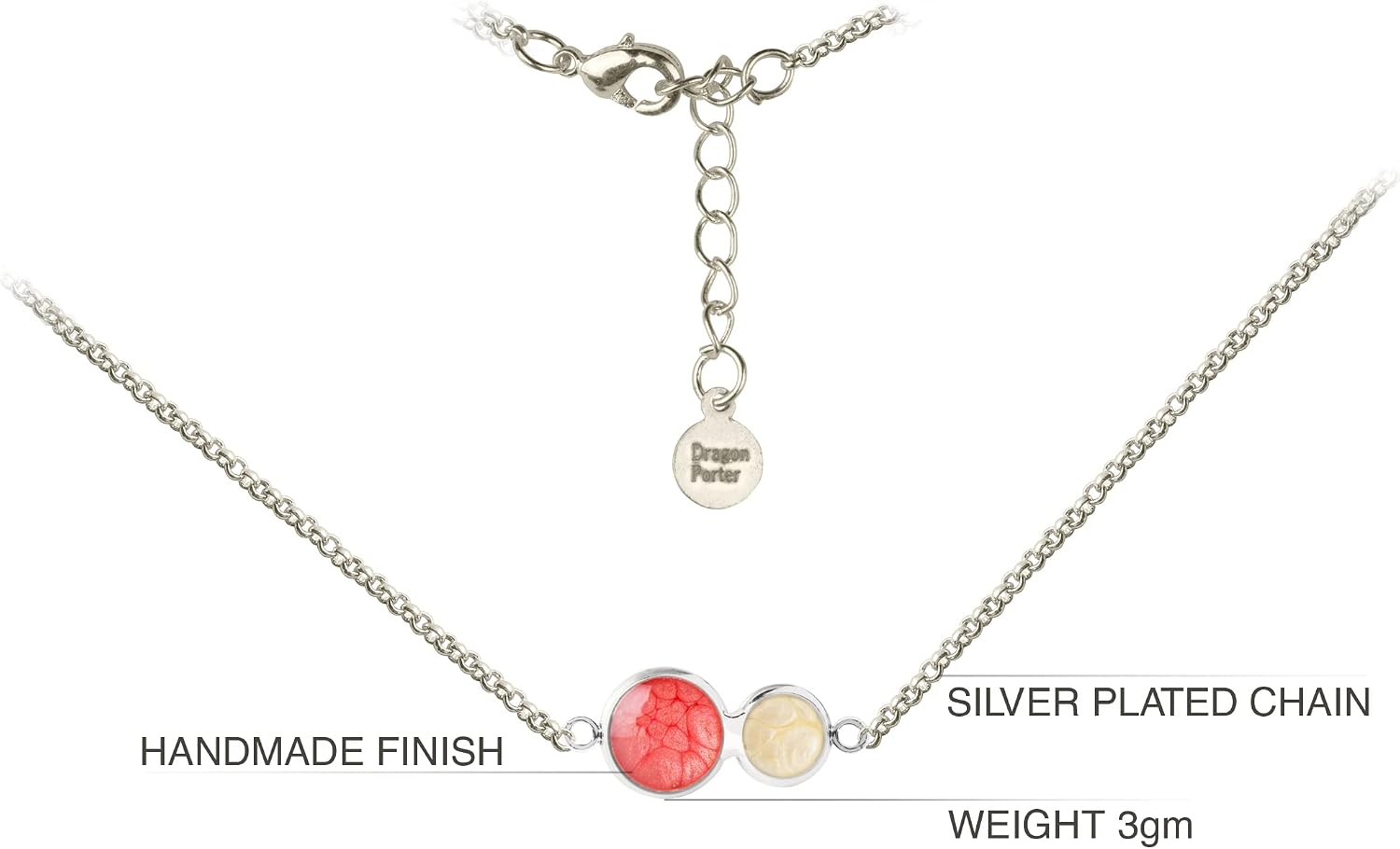 Thumbnail 1 de Dragon Porter Colgante con Ajustables – Collar Cadena Elegante Rojo y Blanco Plata, Estilo Clásico Glamouroso
