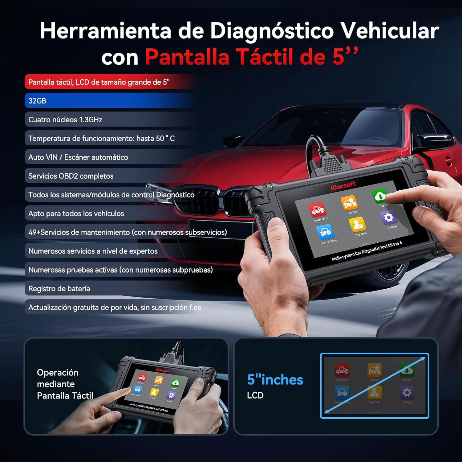 Thumbnail 1 de iCarzone CR Pro S Bidirectional Diagnostic Tool (5-inch touchscreen) for Audi, BMW & VW – 49+ reset services