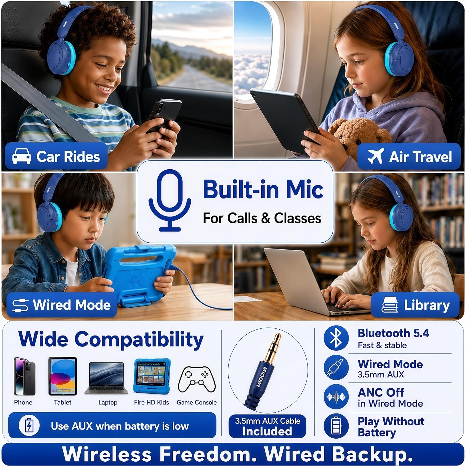 Thumbnail 6 de MIDOLA Kids Bluetooth Headphones with Active Noise Cancelling and Volume Limiting