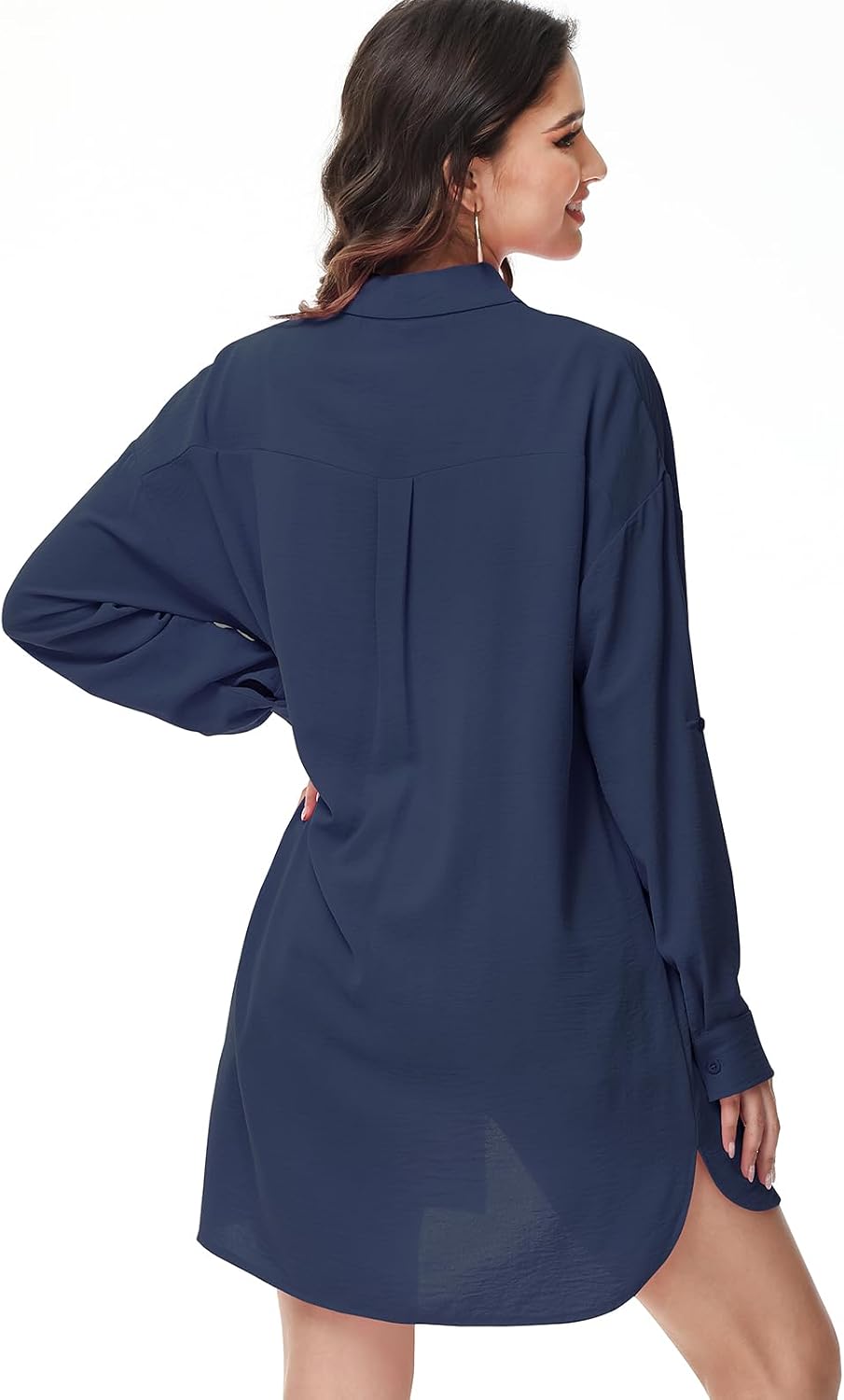 Detalle 2 de Tanmolo Damen-Bluse mit V-Ausschnitt und Knopfleiste (Langarm, Polyester) – lässiges Hemd zum Kombinieren