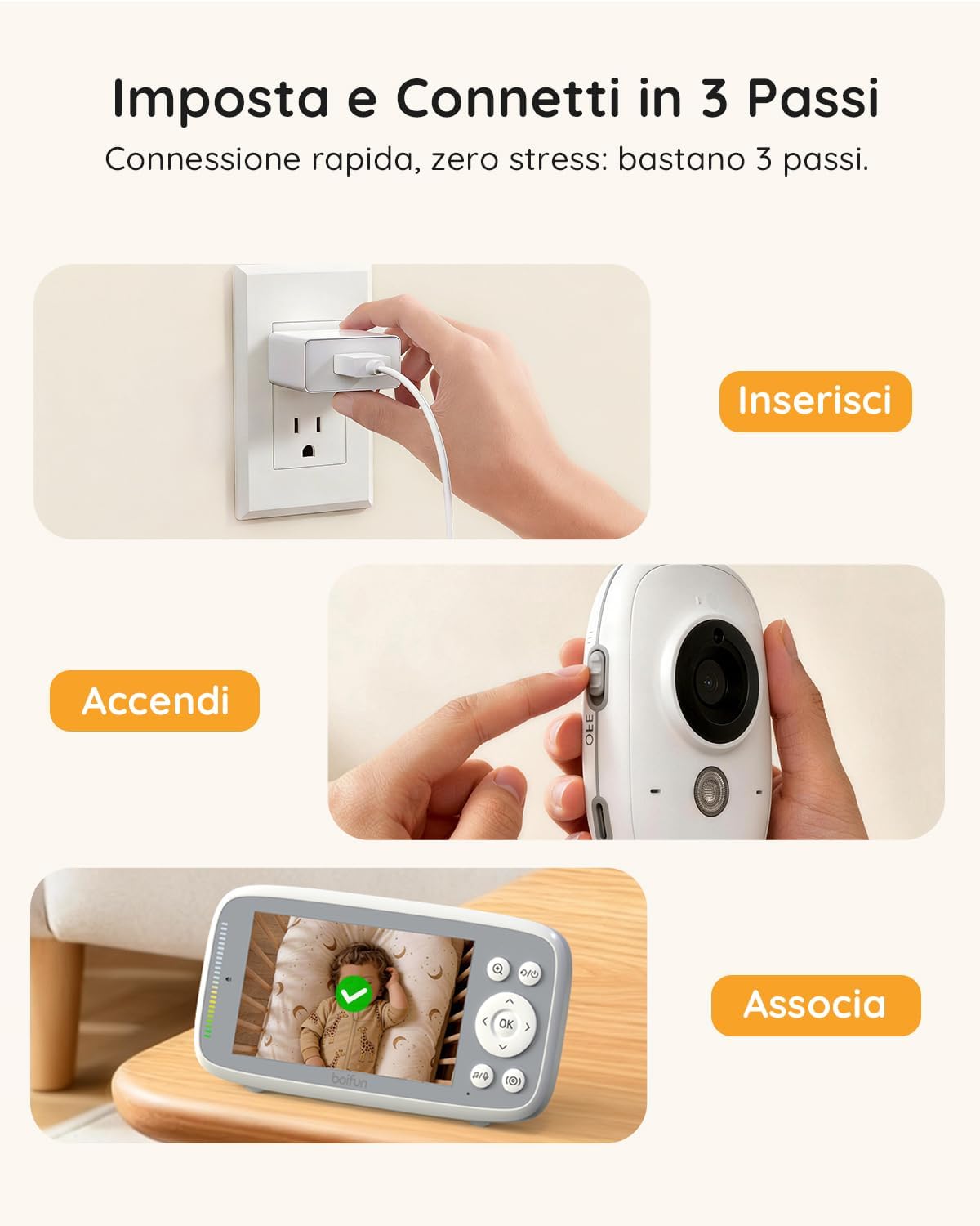 Thumbnail 6 de Boifun Baby Monitor Video e Audio con Schermo IPS 4'' 720P, Autonomia 11 ore e Funziona Senza WiFi